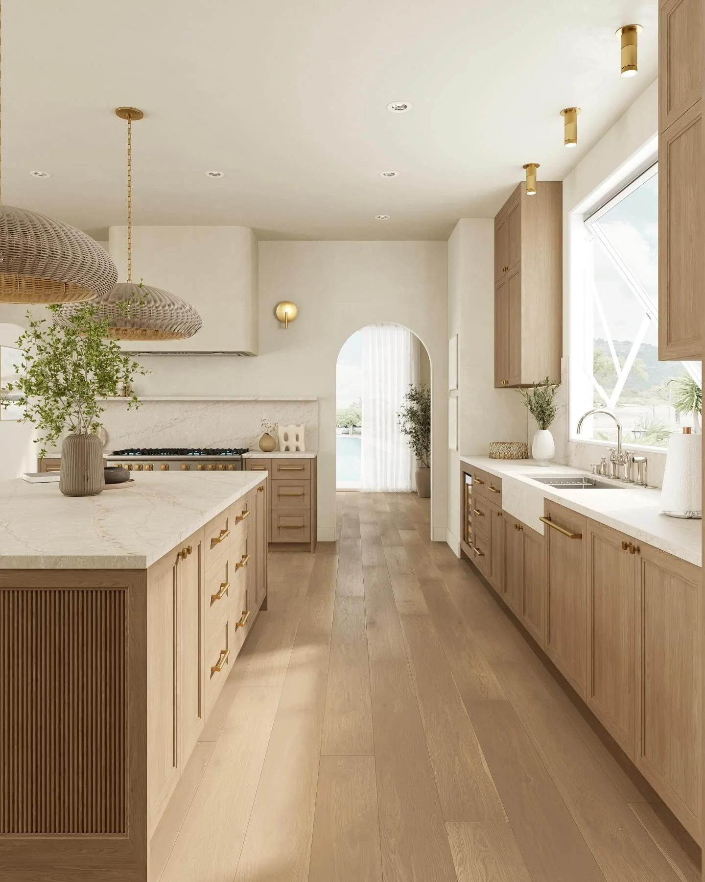 10. Light Oak Minimalism with Subtle Gold Details (Barndo Kitchen Ideas)