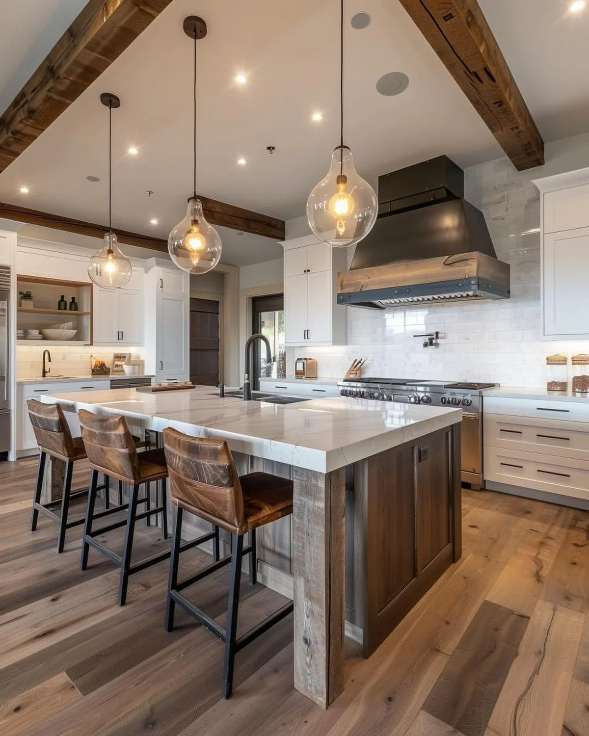 13. Rustic Luxe with Mixed Wood and White Accents (Barndo Kitchen Ideas)