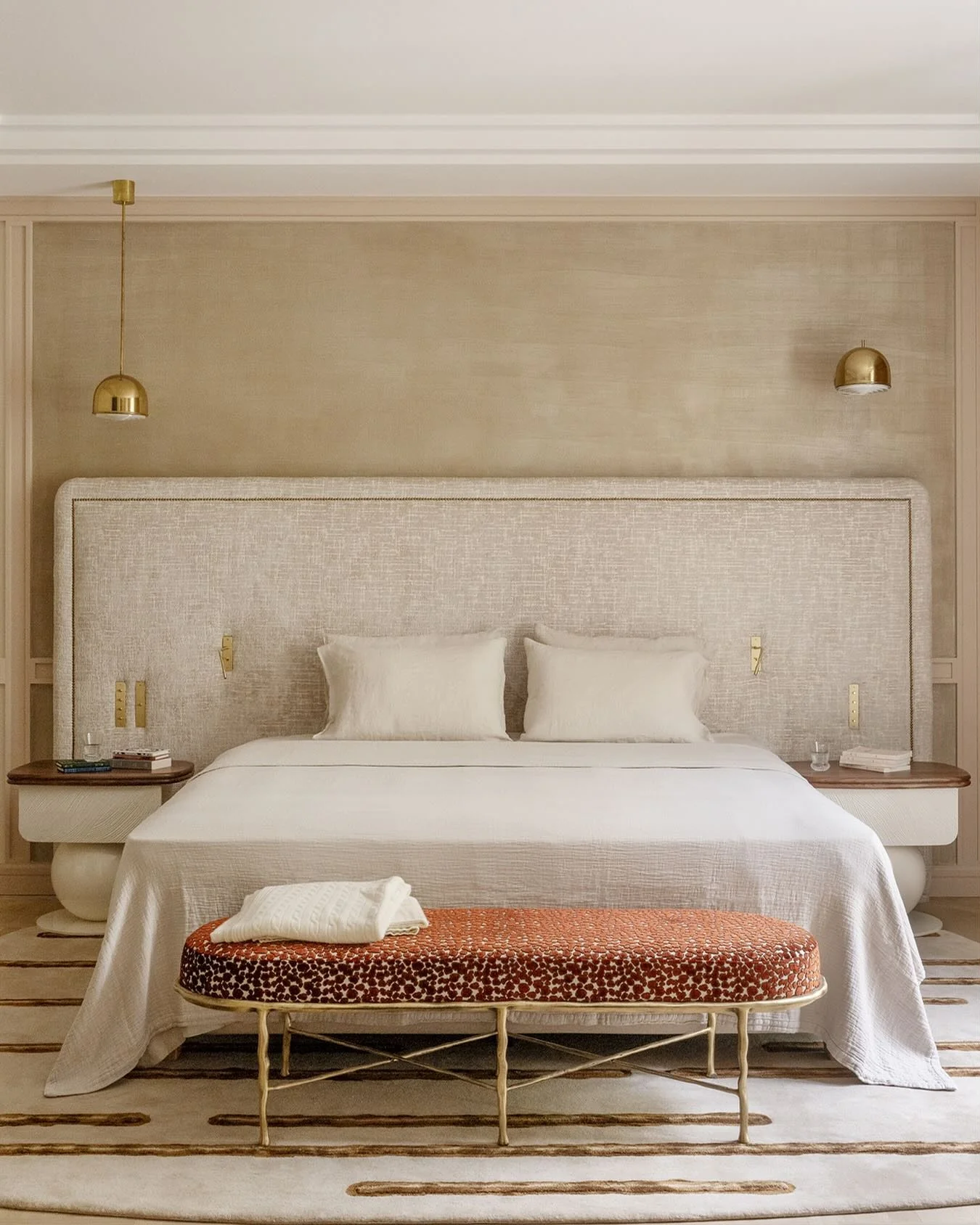 7. Neutral Foundations with Sculptural Touches (Mid Century Bedroom Ideas)