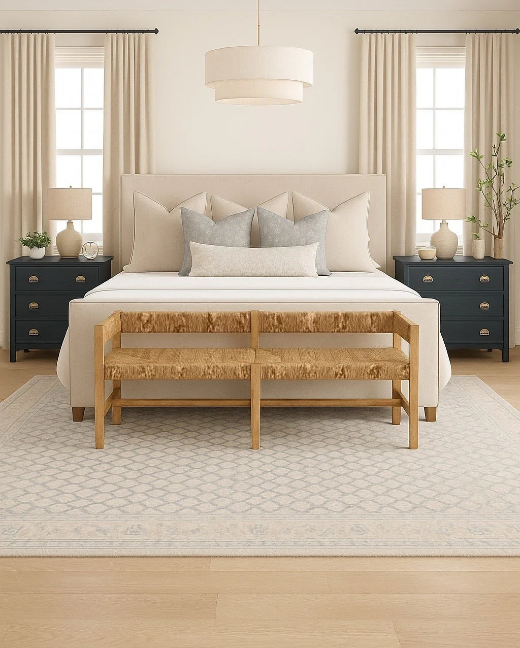 10. Classic Contrast with Updated Neutrals (Mid Century Bedroom Ideas)