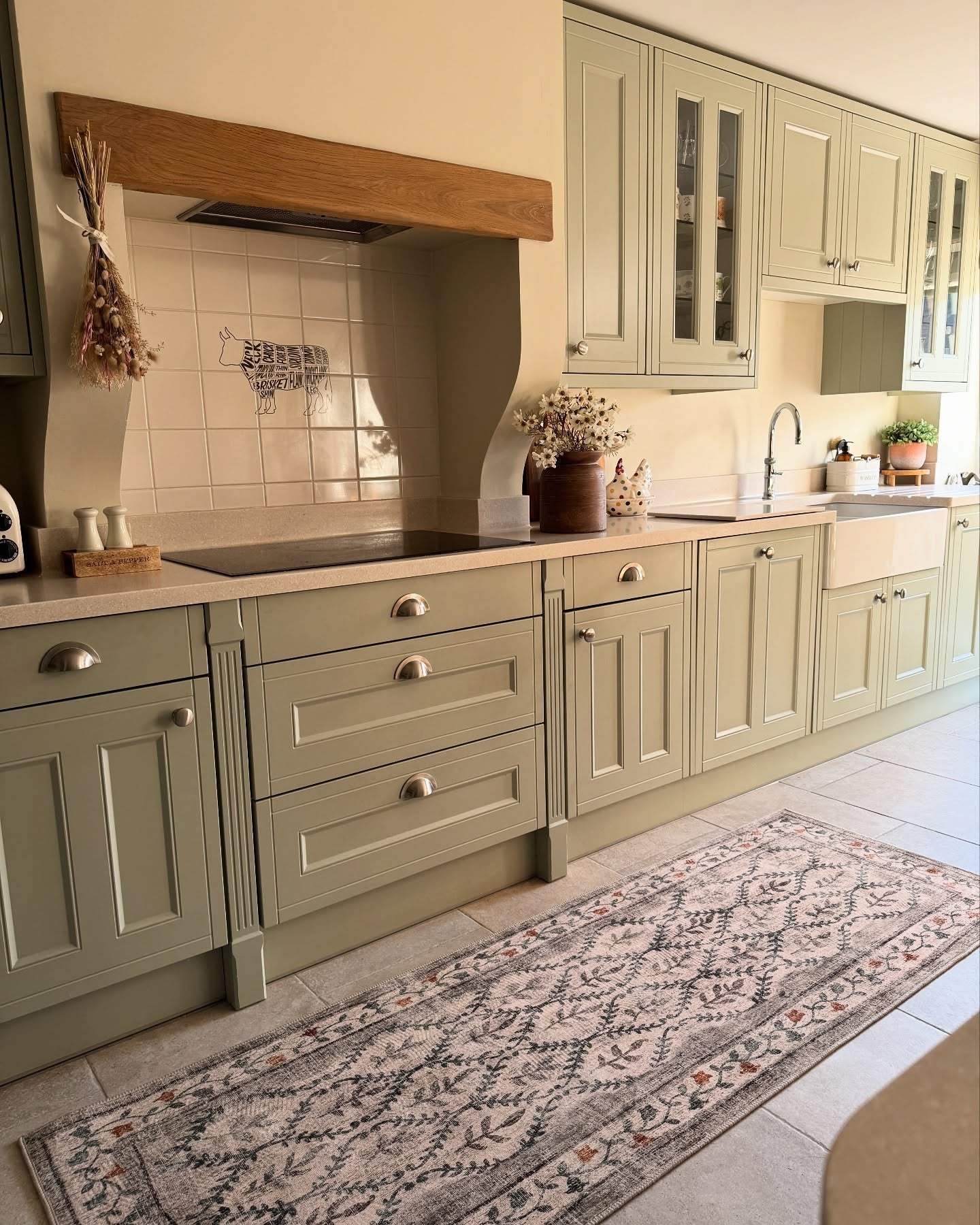 14. Sage Green Country Charm (Kitchen Rug Ideas)