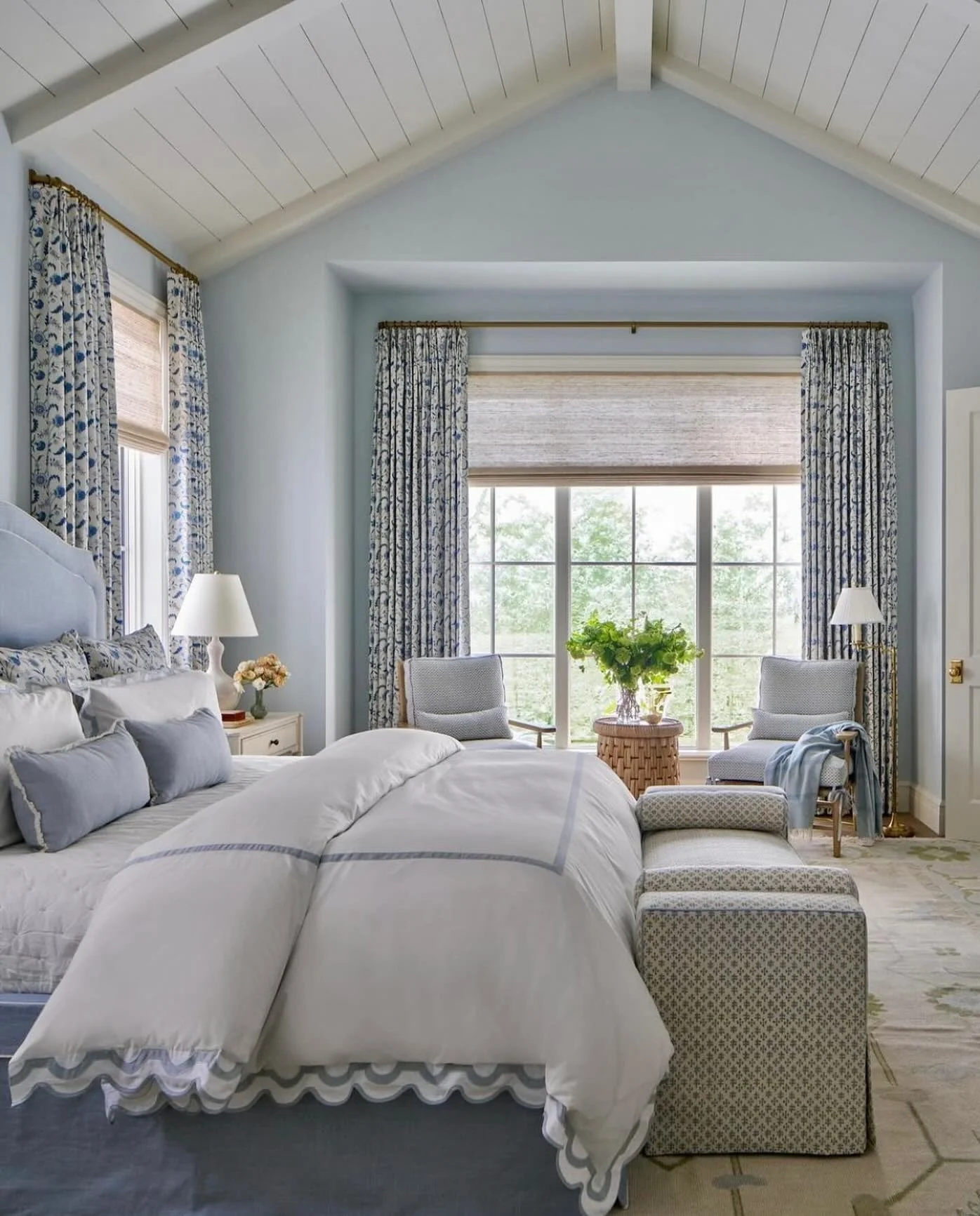 5. Vaulted Comfort in Sky Blue (Blue and White Bedroom Ideas)