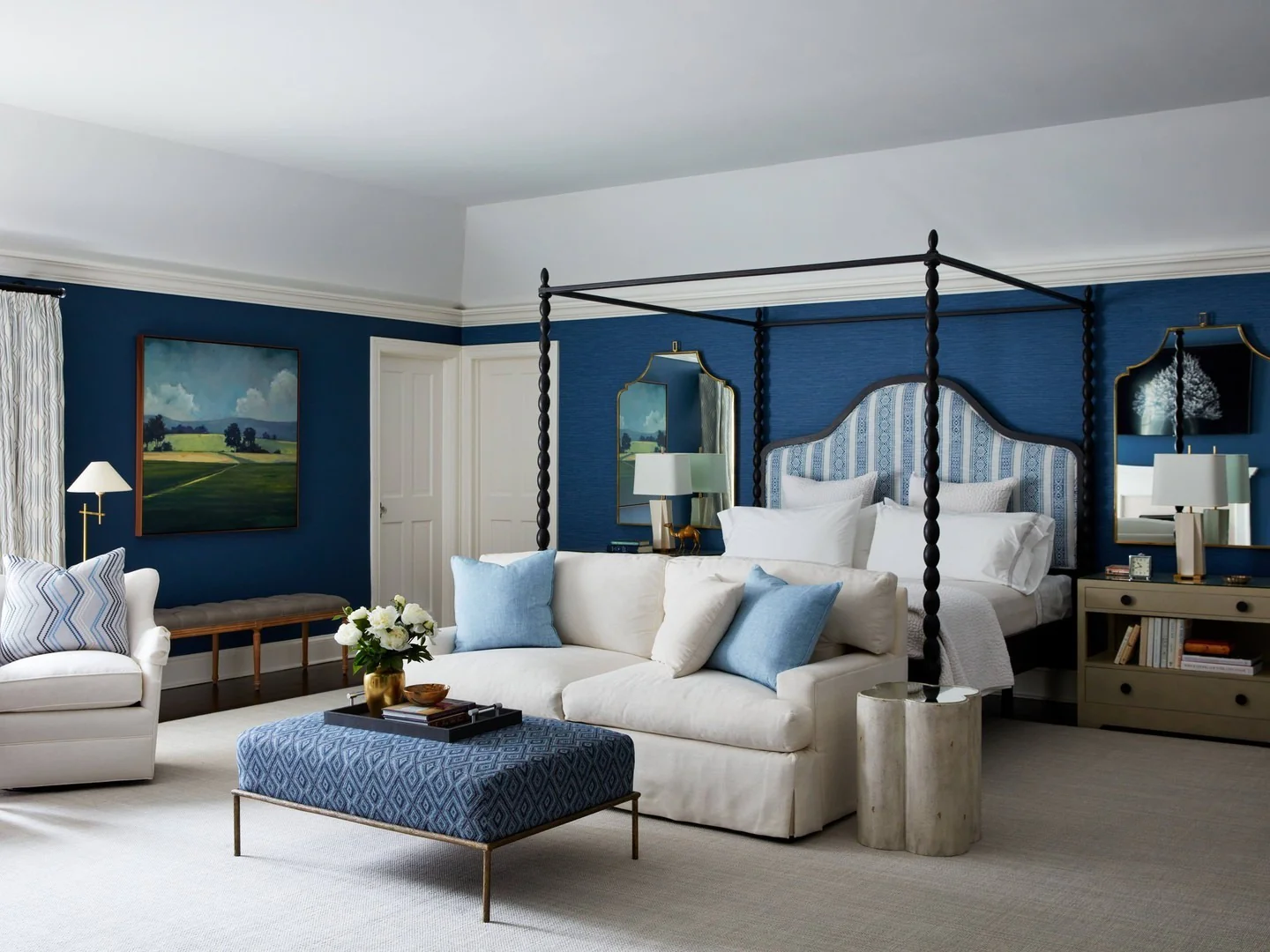 11. Canopy Drama in Classic Blue (Blue and White Bedroom Ideas)