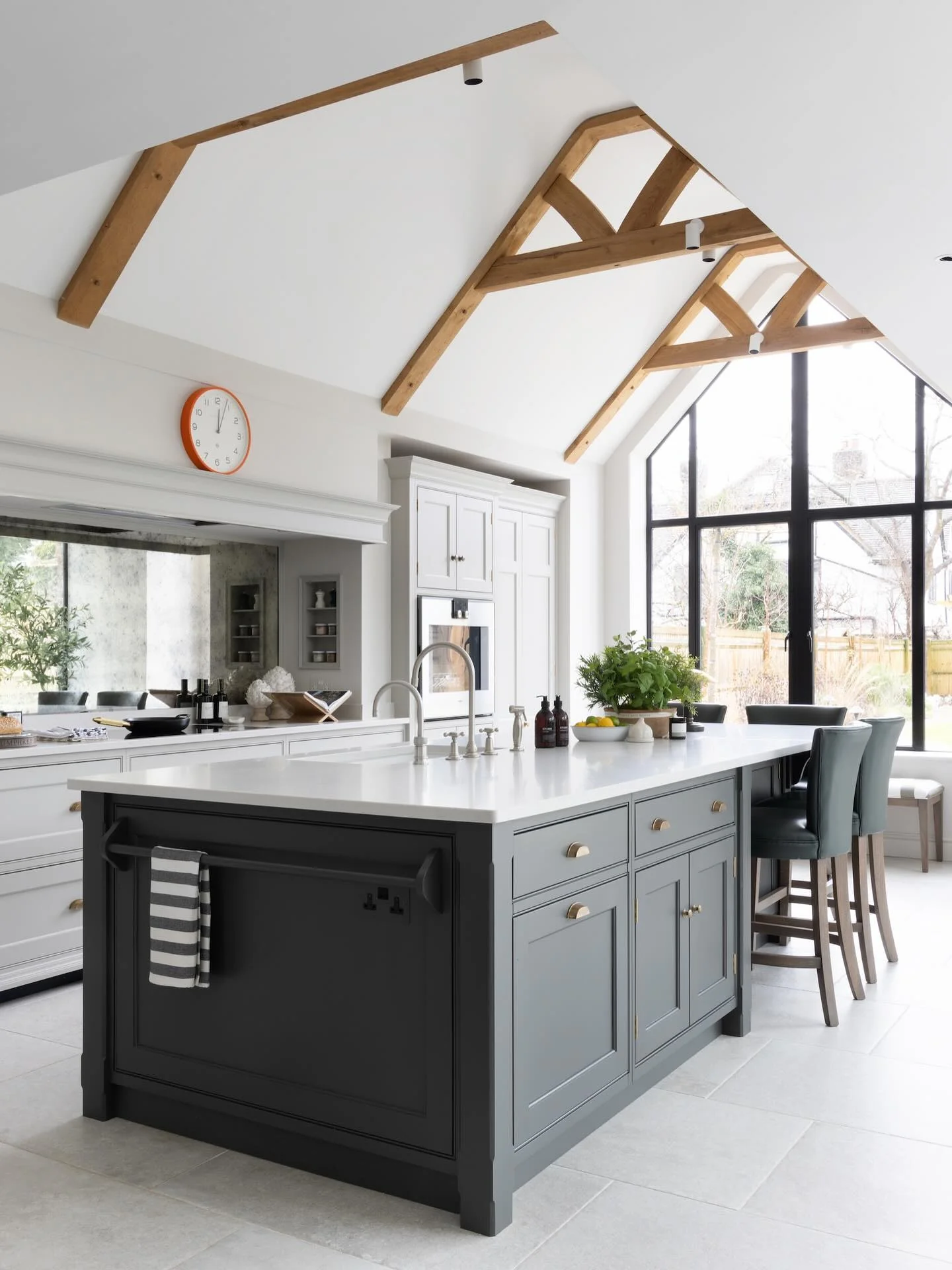 14. Charcoal and White with Vaulted Timber Detail (Open Lounge Kitchen Ideas)