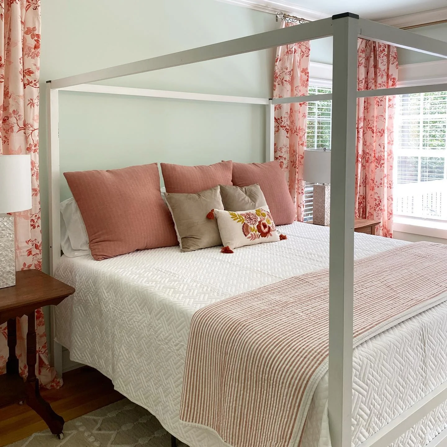 8. Soft Florals with a Hint of Coral Elegance (Coral Bedroom Ideas)