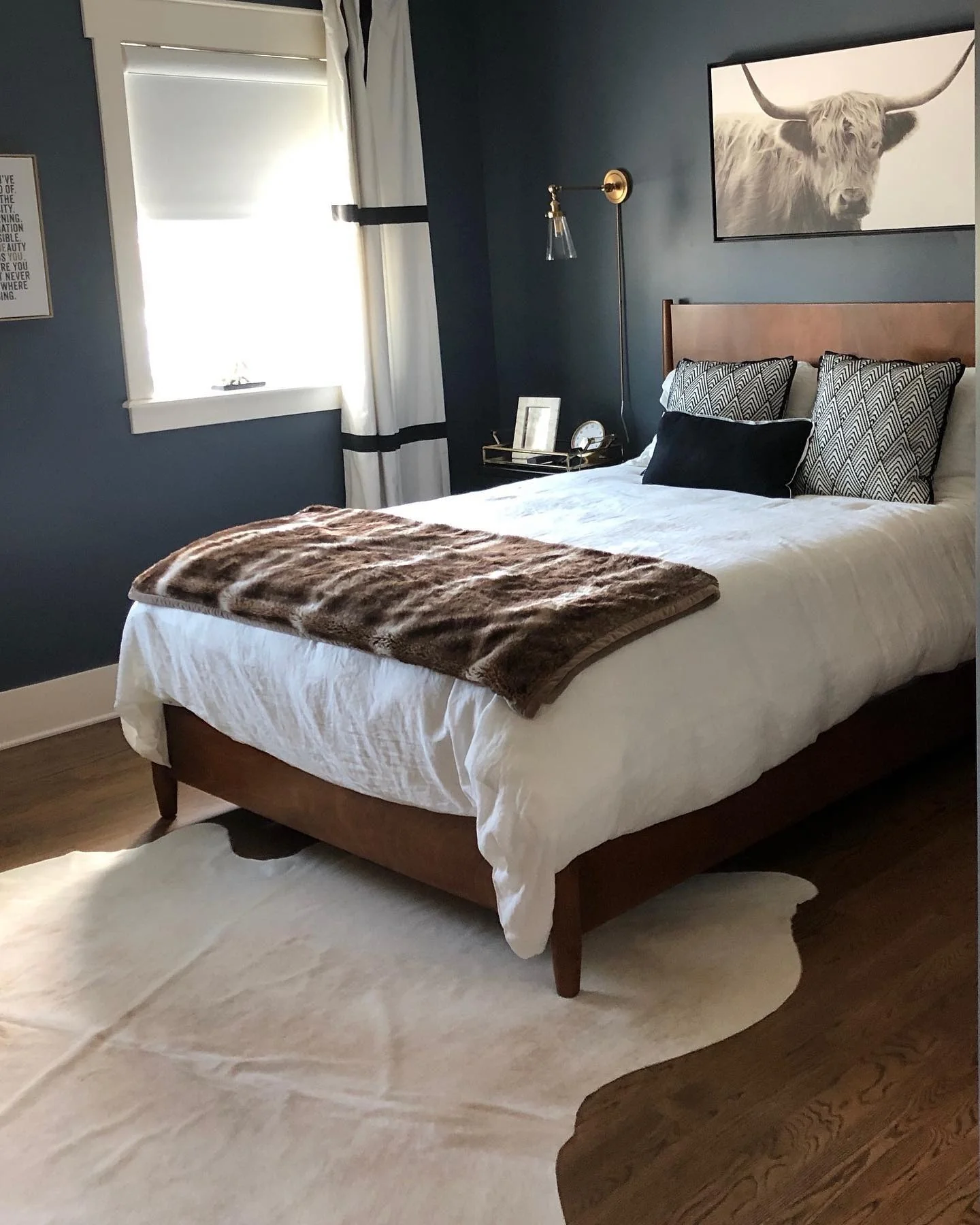 3. Moody Contrast with Modern Farmhouse Charm (Cool Bedroom Ideas)