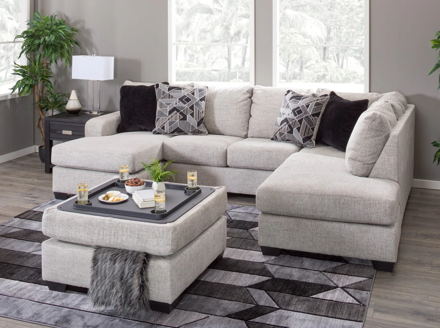 10. Geometric Modern with Monochrome Harmony (Sectional Living Room Ideas)