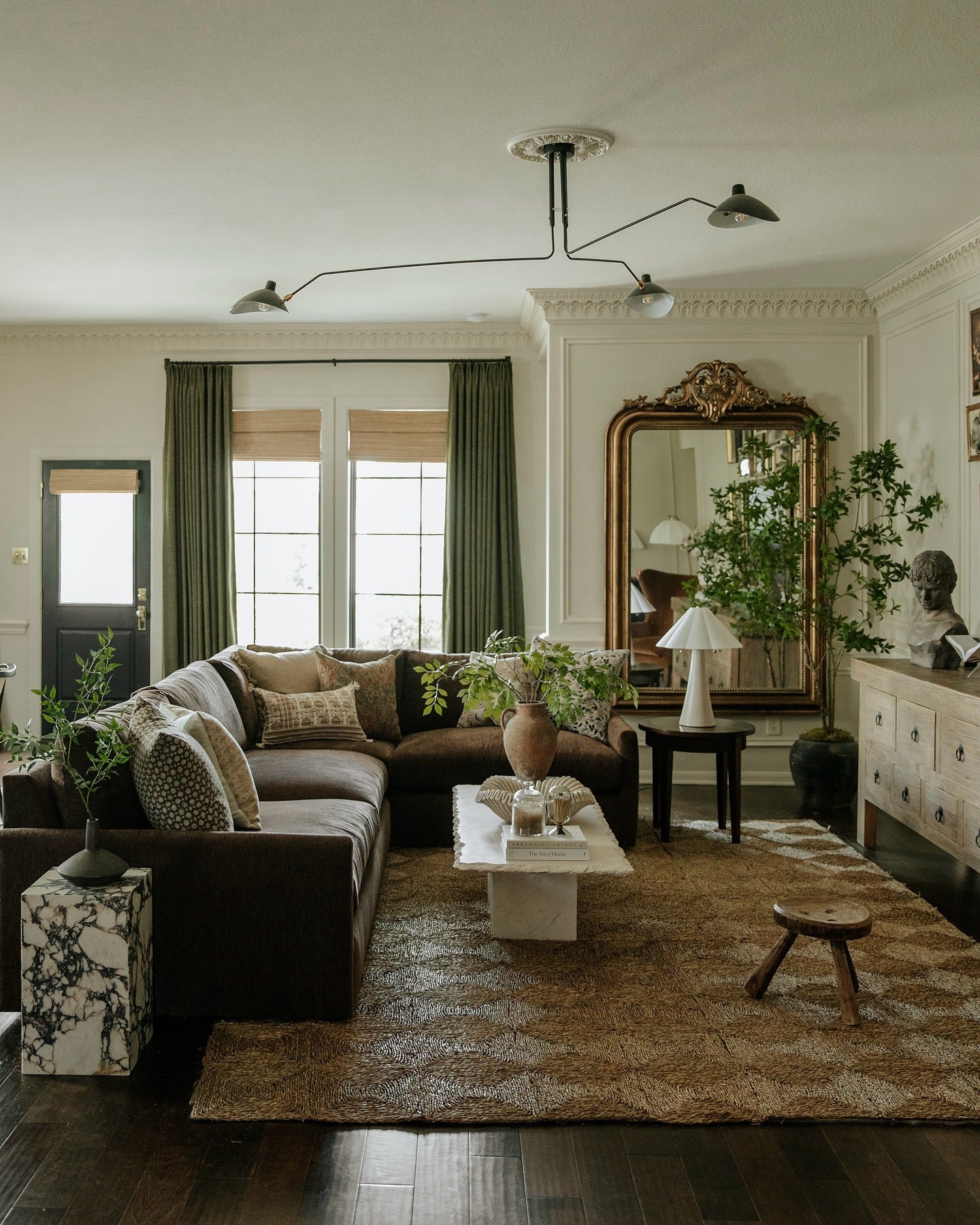 15. Traditional Elegance with Dark Charcoal Contrast (Sectional Living Room Ideas)