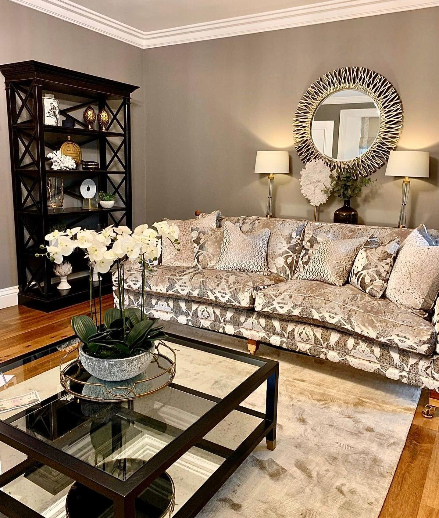 14. Metallic Elegance in Taupe and Bronze (Elegant Living Room Ideas)