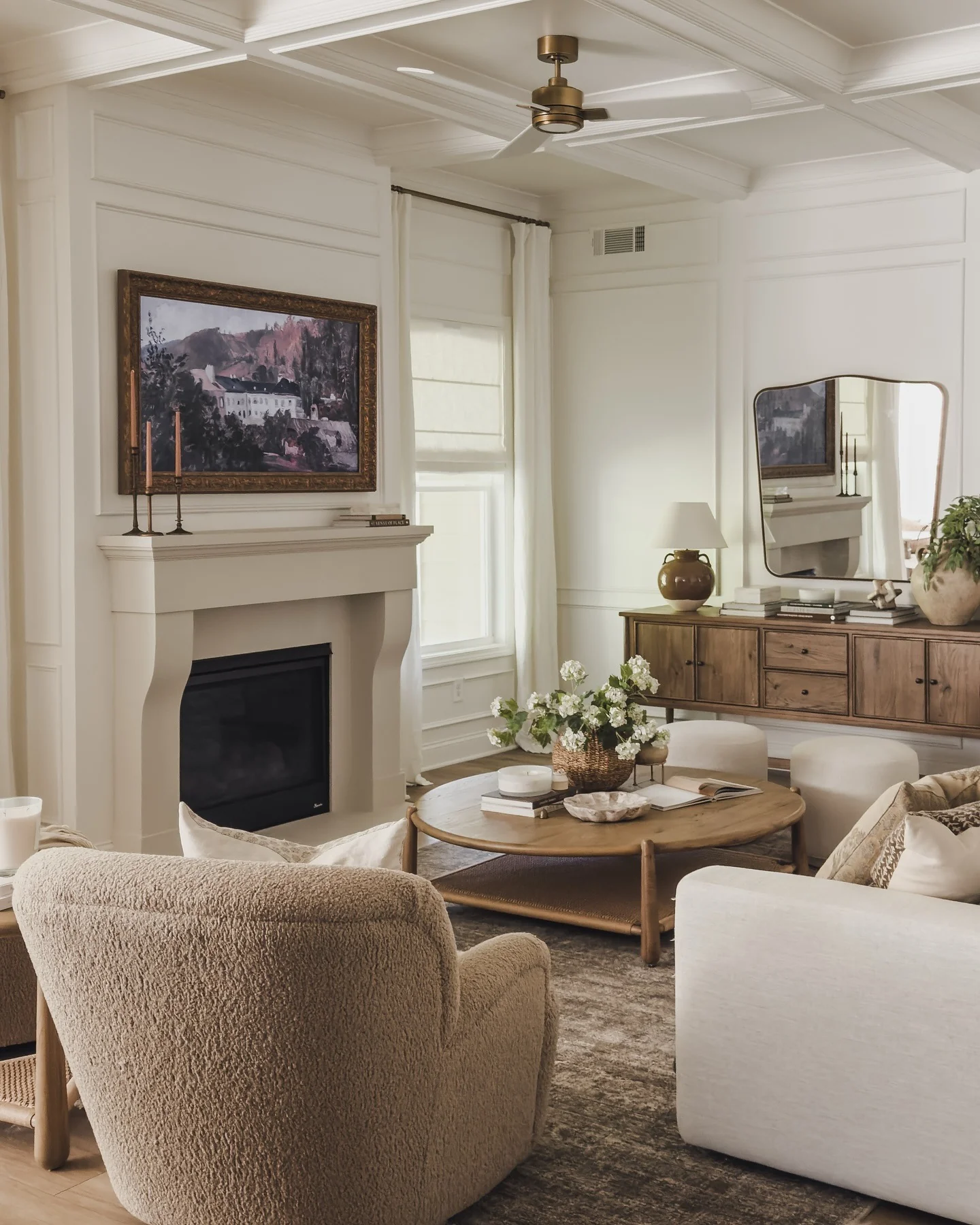 11. Classic Comfort with Warm Wood and Soft Neutrals (Mirrors in Living Room Ideas)
