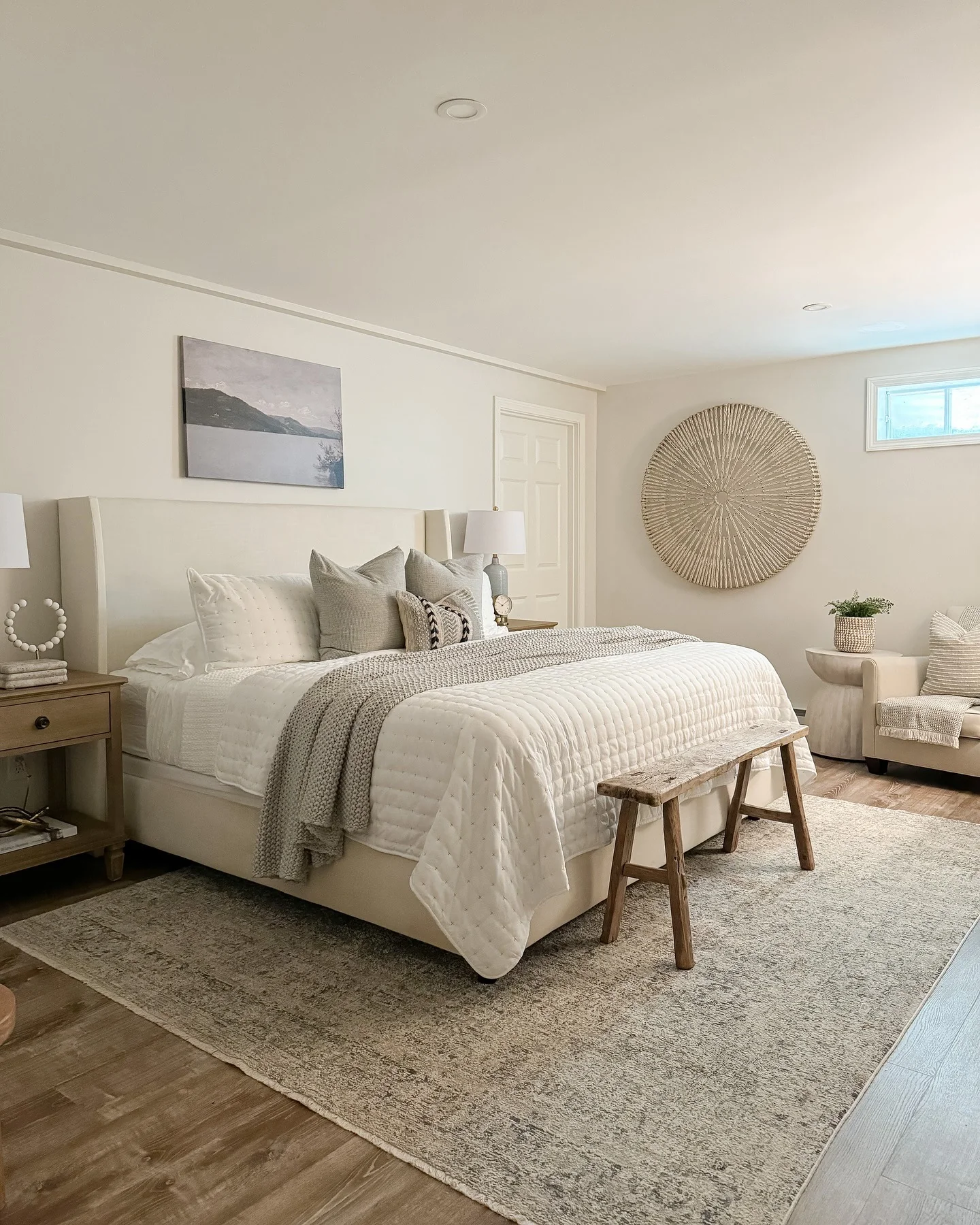 10. Relaxed Neutrals with Textural Depth (Basement Bedroom Ideas)