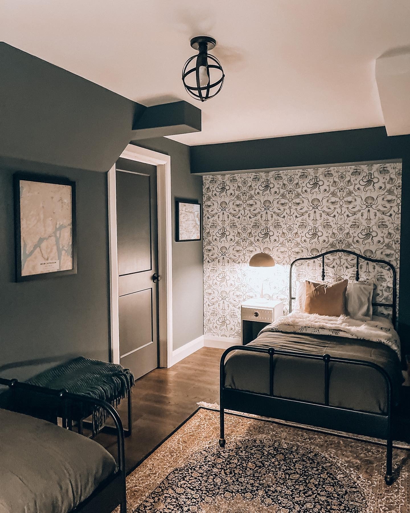 13. Moody Vintage with Patterned Detail (Basement Bedroom Ideas)