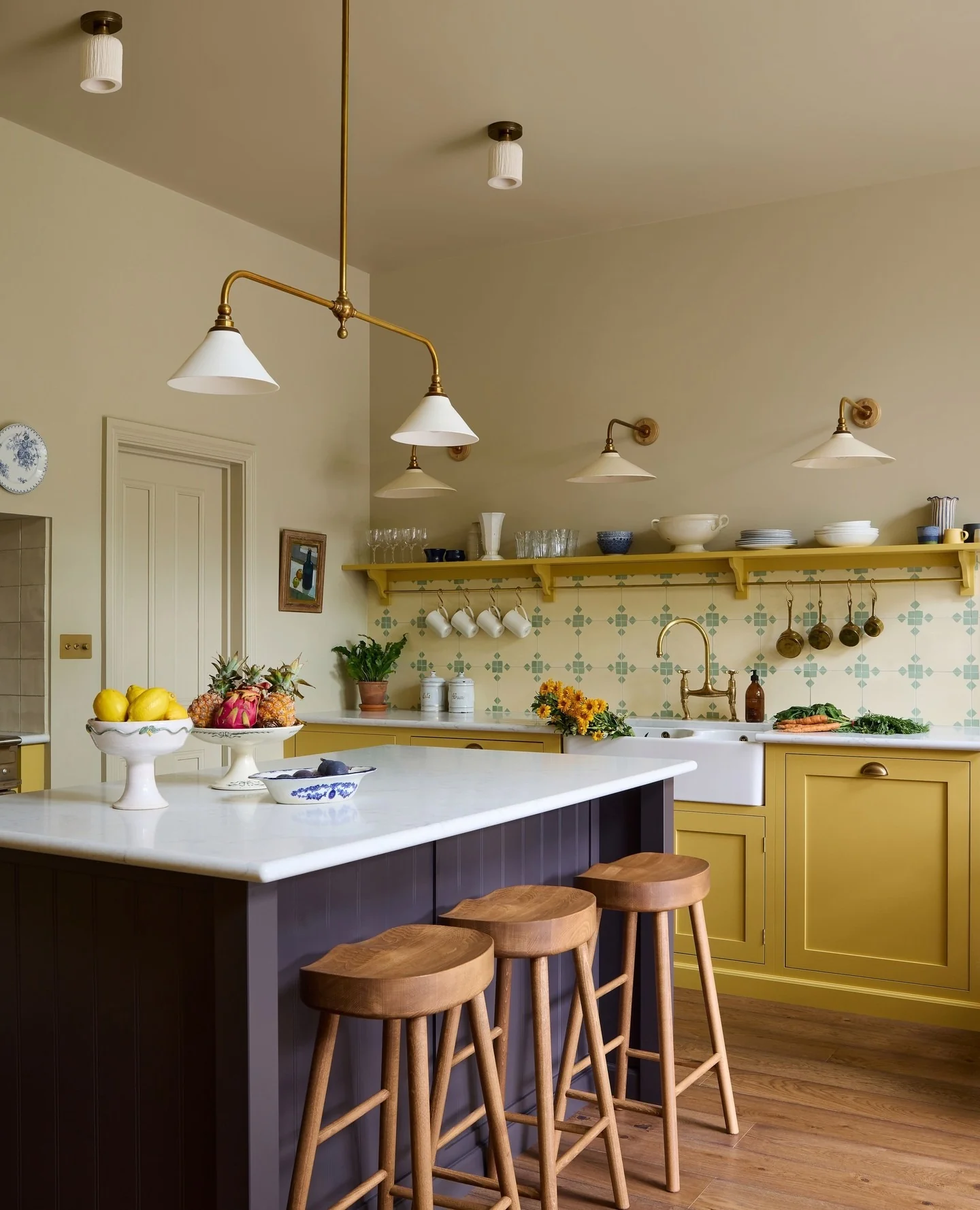 11. Heritage Touch with Mustard Yellow and Walnut Accents (Yellow Kitchen Ideas)
