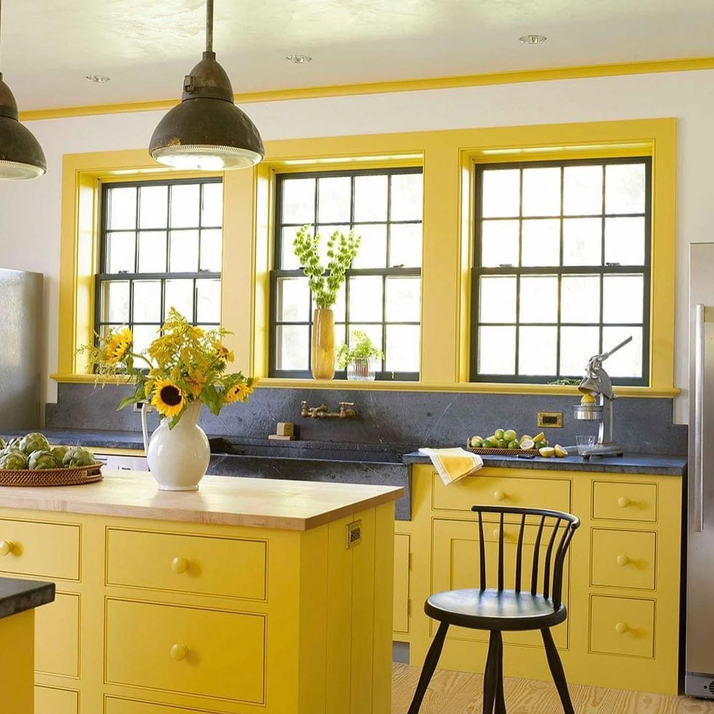 10. Crisp Citrus Palette with Dark Countertop Contrast (Yellow Kitchen Ideas)