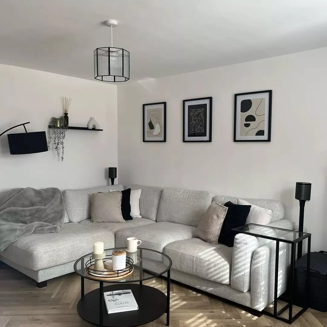 12. Minimalist Comfort in Greige and Charcoal Accents (Home Decor Ideas for Living Room)