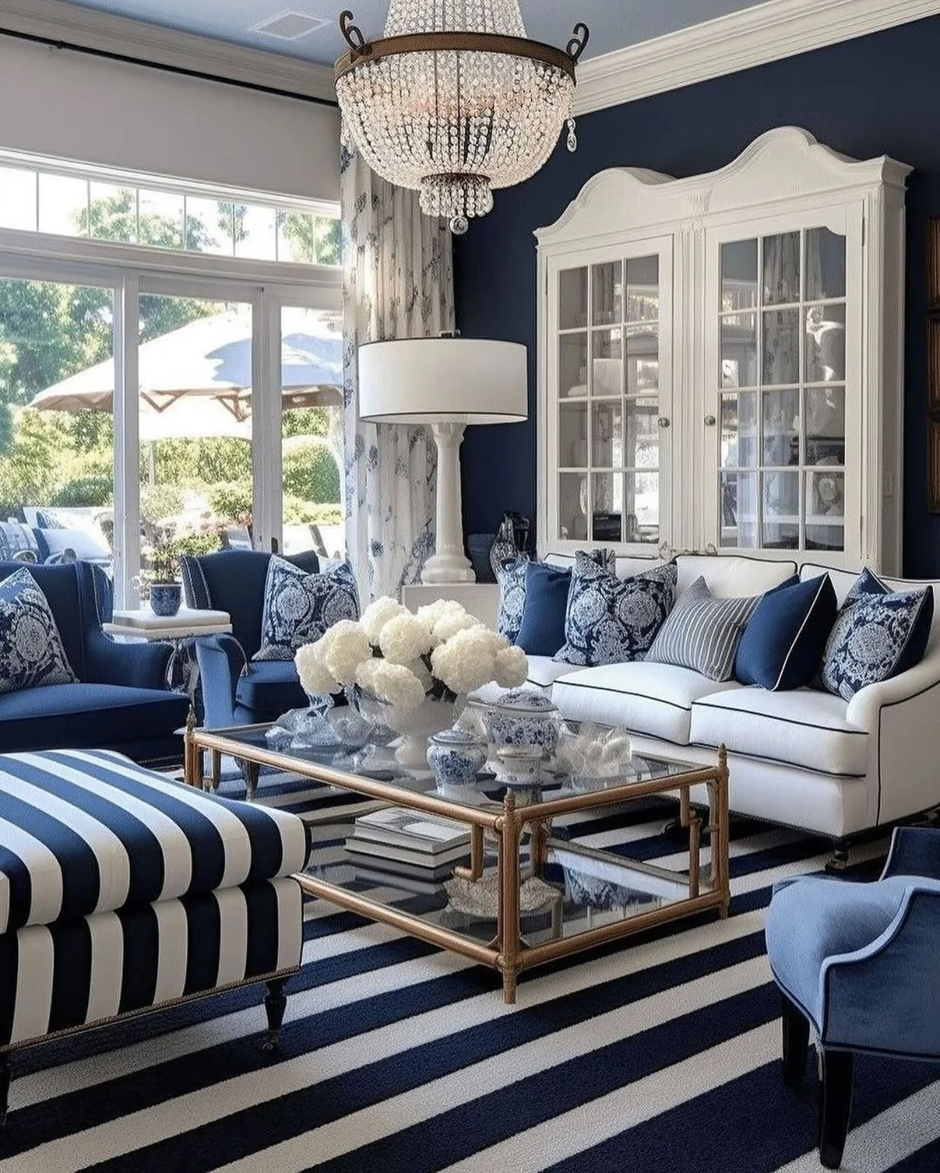 8. Classic Coastal Sophistication with Navy and White (Royal Blue Living Room Ideas)
