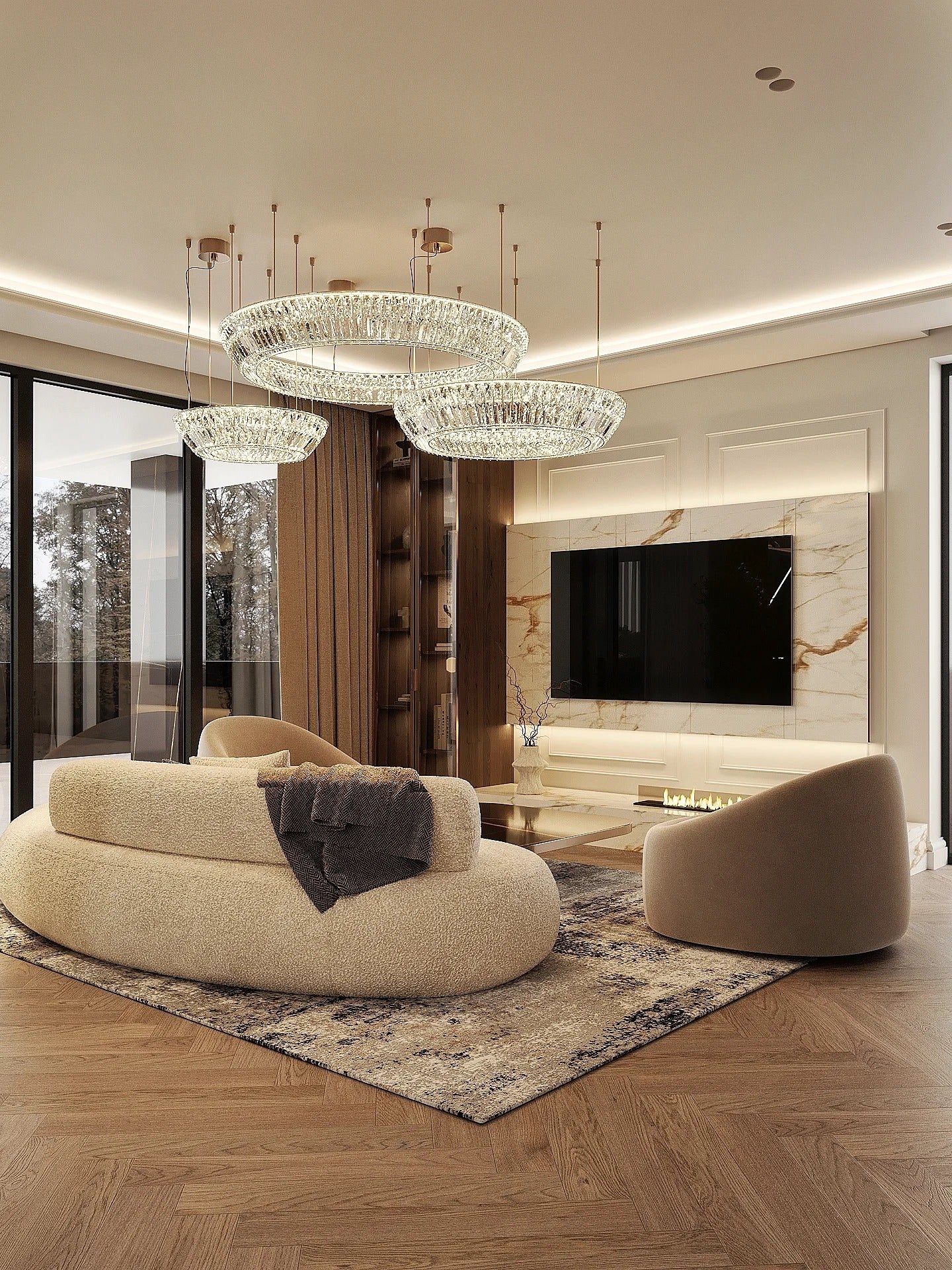 6. High-End Silhouette with Sculptural Impact (Dark Brown Living Room Ideas)