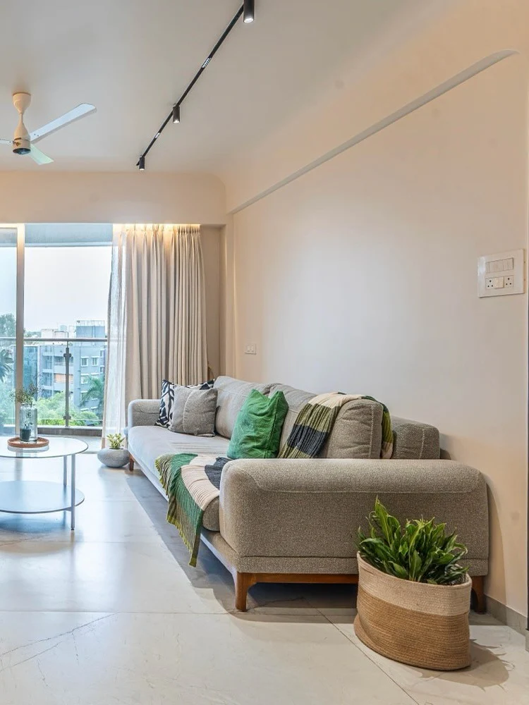 5. Organic Minimalism with Green Accents (Rectangle Living Room Ideas)