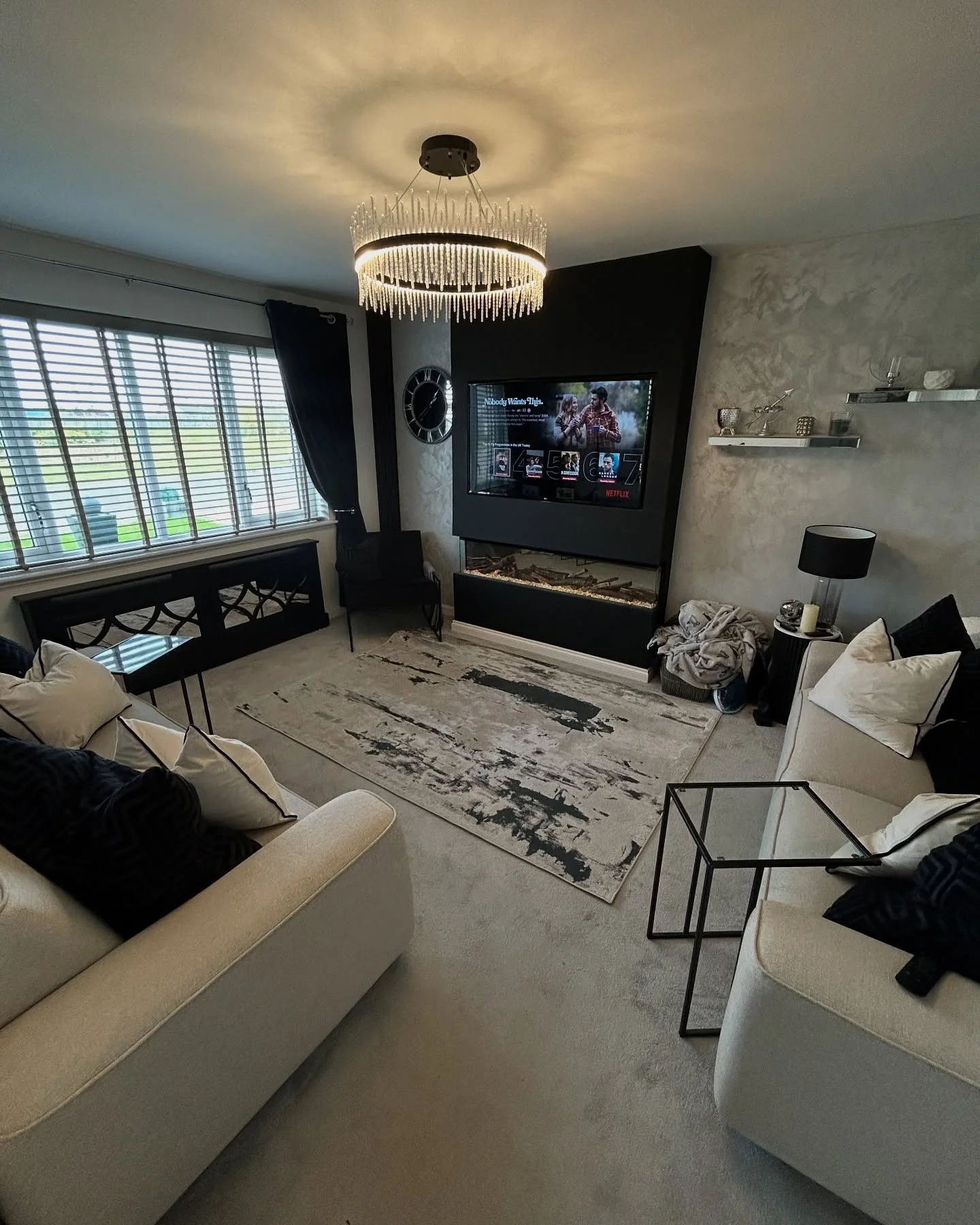 12. Bold Monochrome Media Lounge (Rectangle Living Room Ideas)