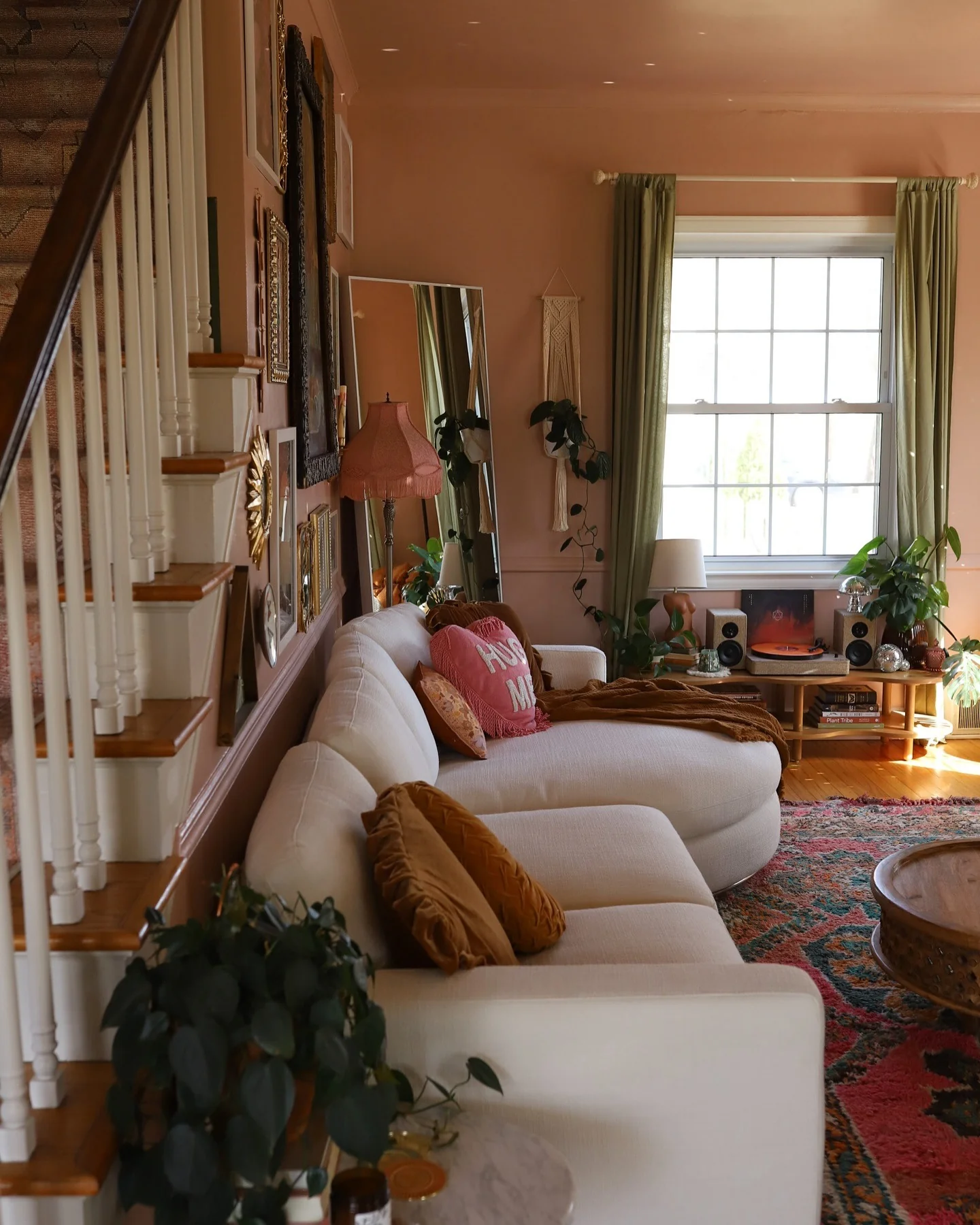 7. Playful Bohemian Charm with Vintage Touches (Rectangle Living Room Ideas)