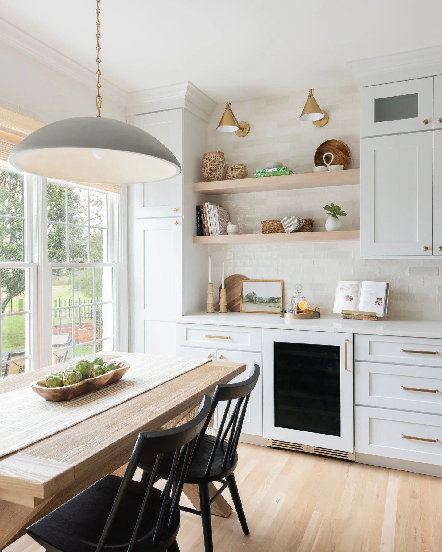 8. Refined Neutrals with Light Oak Details (Kitchen Ideas with Shelves)