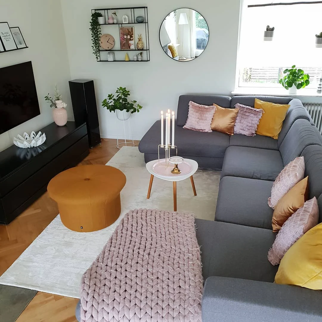 5. Soft Neutrals with Hints of Pastel and Mustard (Living Room Carpet Ideas)