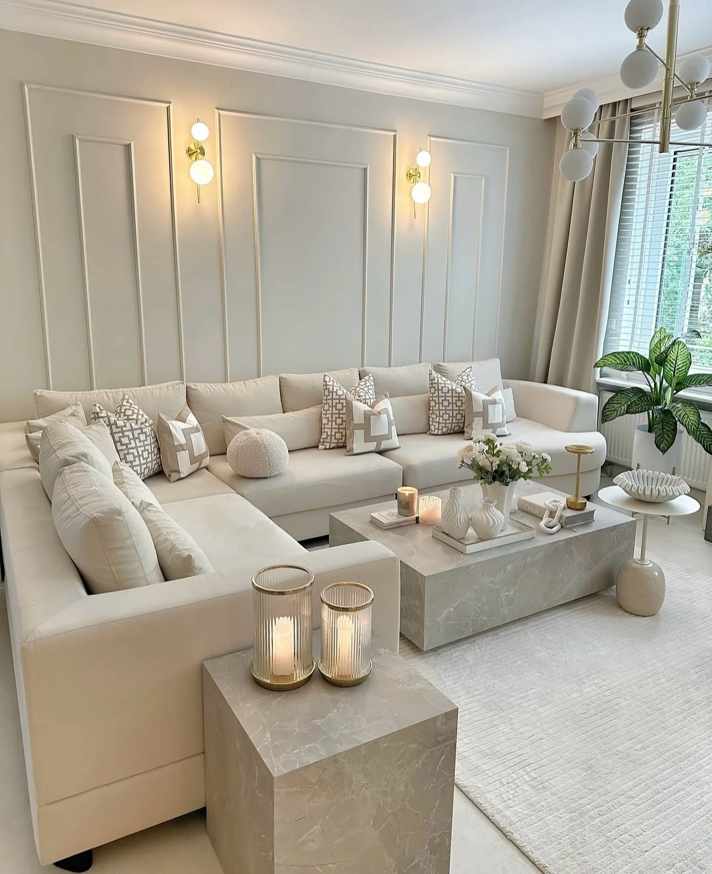 15. Cream Monochrome with Marble Accents (Living Room Carpet Ideas)