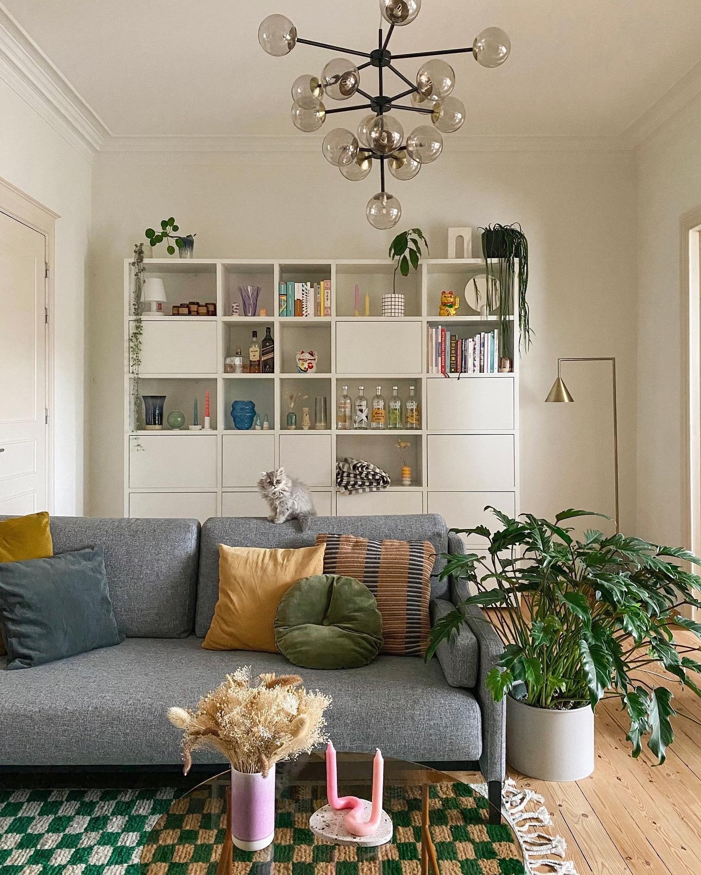 2. Modern Eclectic with Modular Storage (Living Room Shelf Ideas)