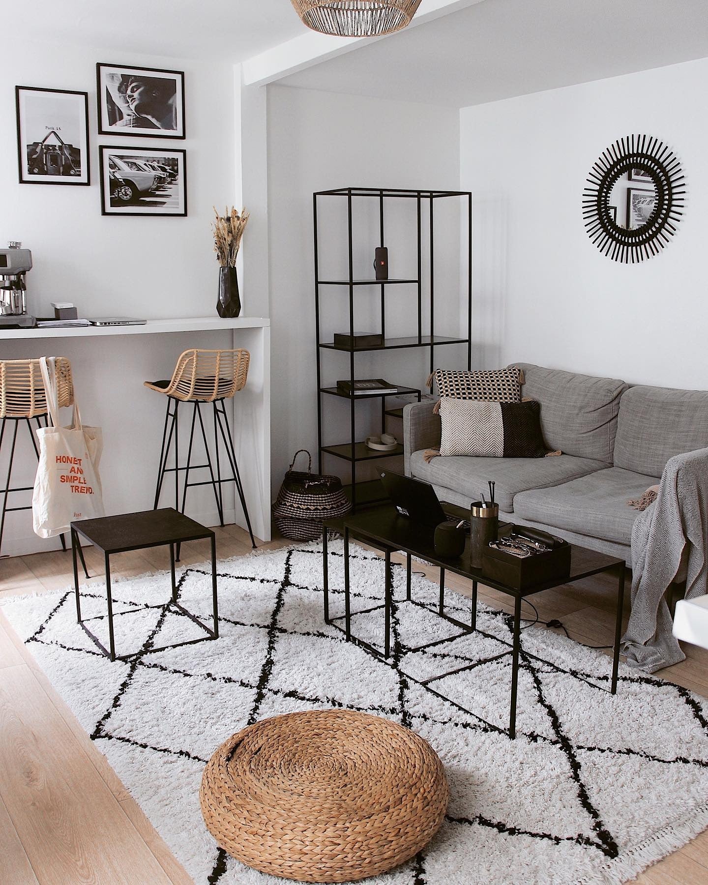 9. Scandi Chic with Black Framing (Living Room Shelf Ideas)