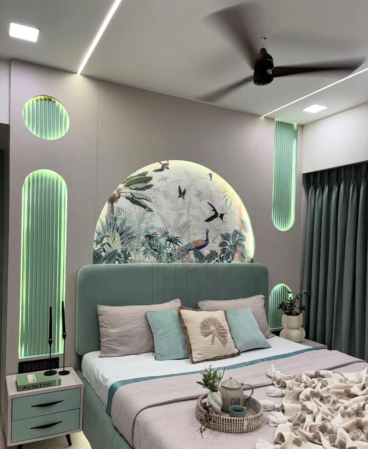 7. Tropical-Inspired Soft Green and Taupe Retreat (Dream Bedroom Ideas)