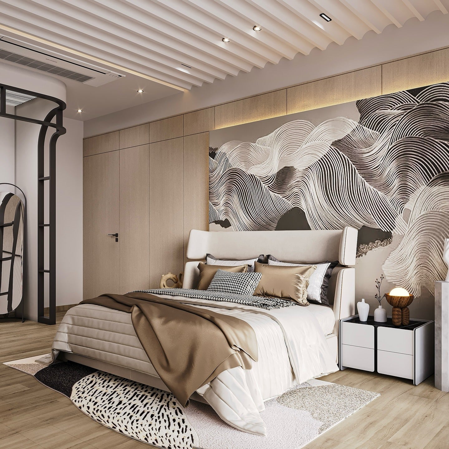 9. Textured Neutrals with Artistic Wall Feature (Dream Bedroom Ideas)