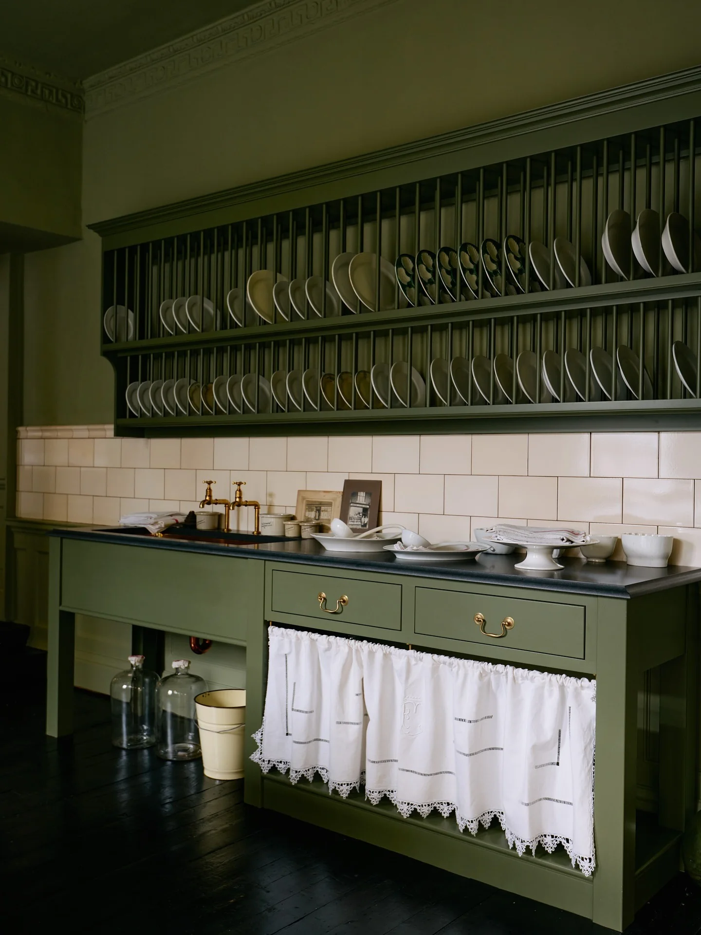 11. Vintage Utility in Olive Green (Moody Kitchen Ideas)