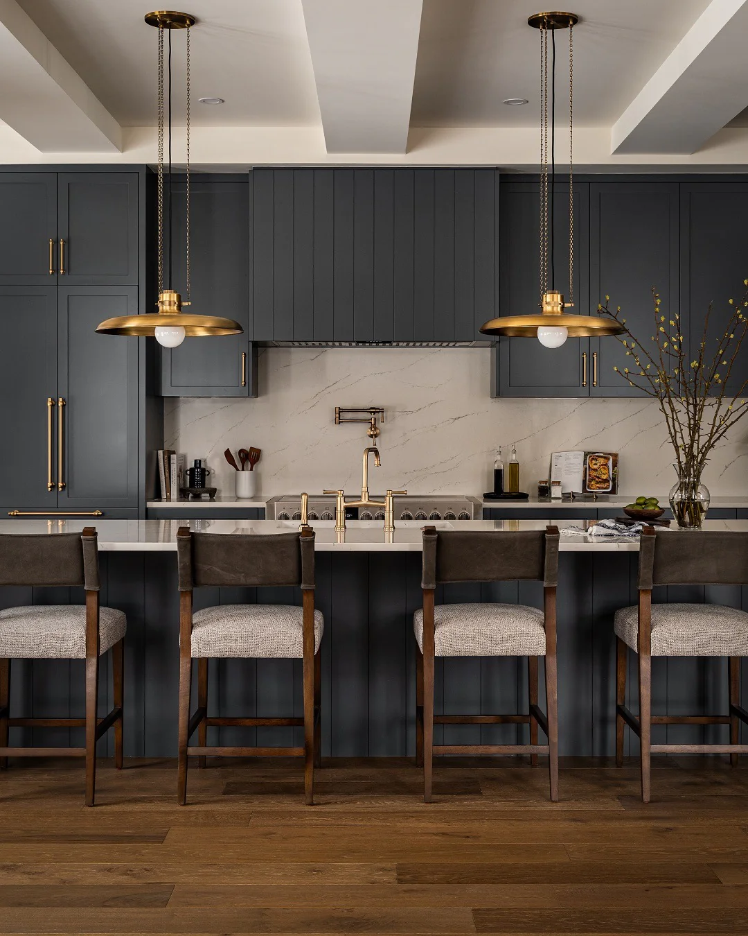 12. Sophisticated Slate with Brass Accents (Moody Kitchen Ideas)