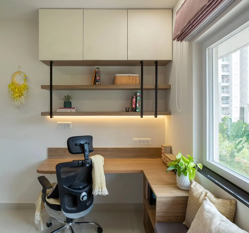 4. Compact Work Nook with L-Shaped Desk (Office Guest Room Ideas)