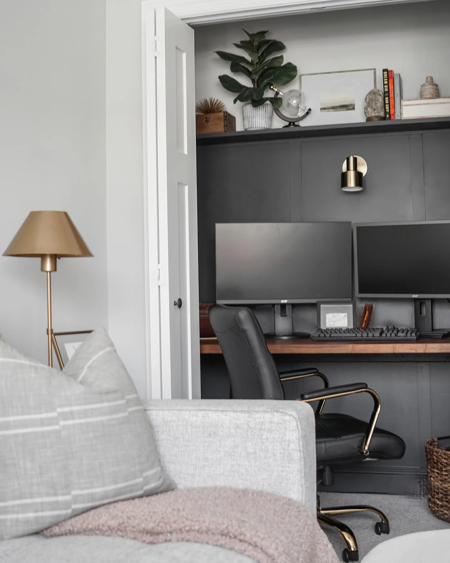 8. Sleek Monochrome Office in a Closet Conversion (Office Guest Room Ideas)