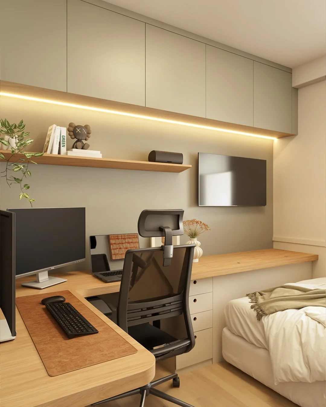 9. Streamlined Workspace with Integrated Storage (Office Guest Room Ideas)