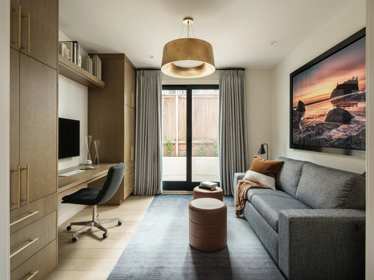 13. Modern Gray Studio with Floor-to-Ceiling Storage (Office Guest Room Ideas)