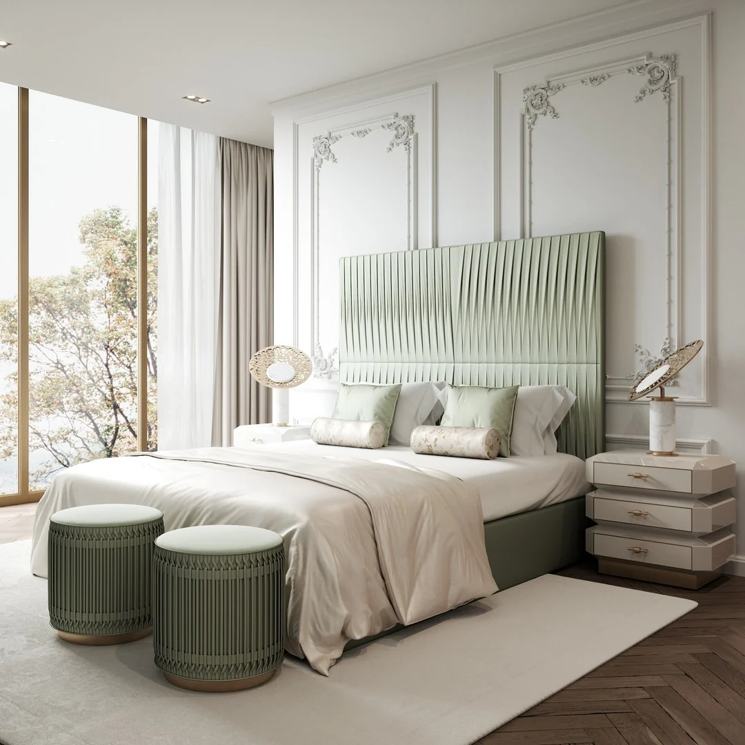 11. Modern Regal with Pleated Mint (Mint Green Bedroom Ideas)