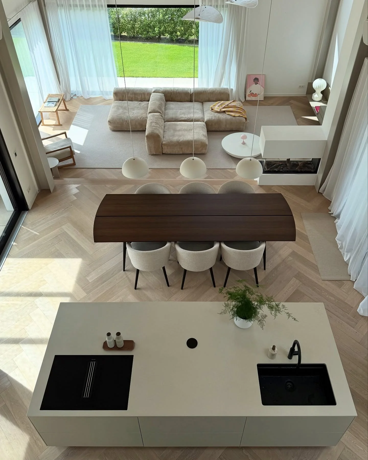 6. Minimalist Harmony with Architectural Lines (Open Kitchen Living Room Ideas)