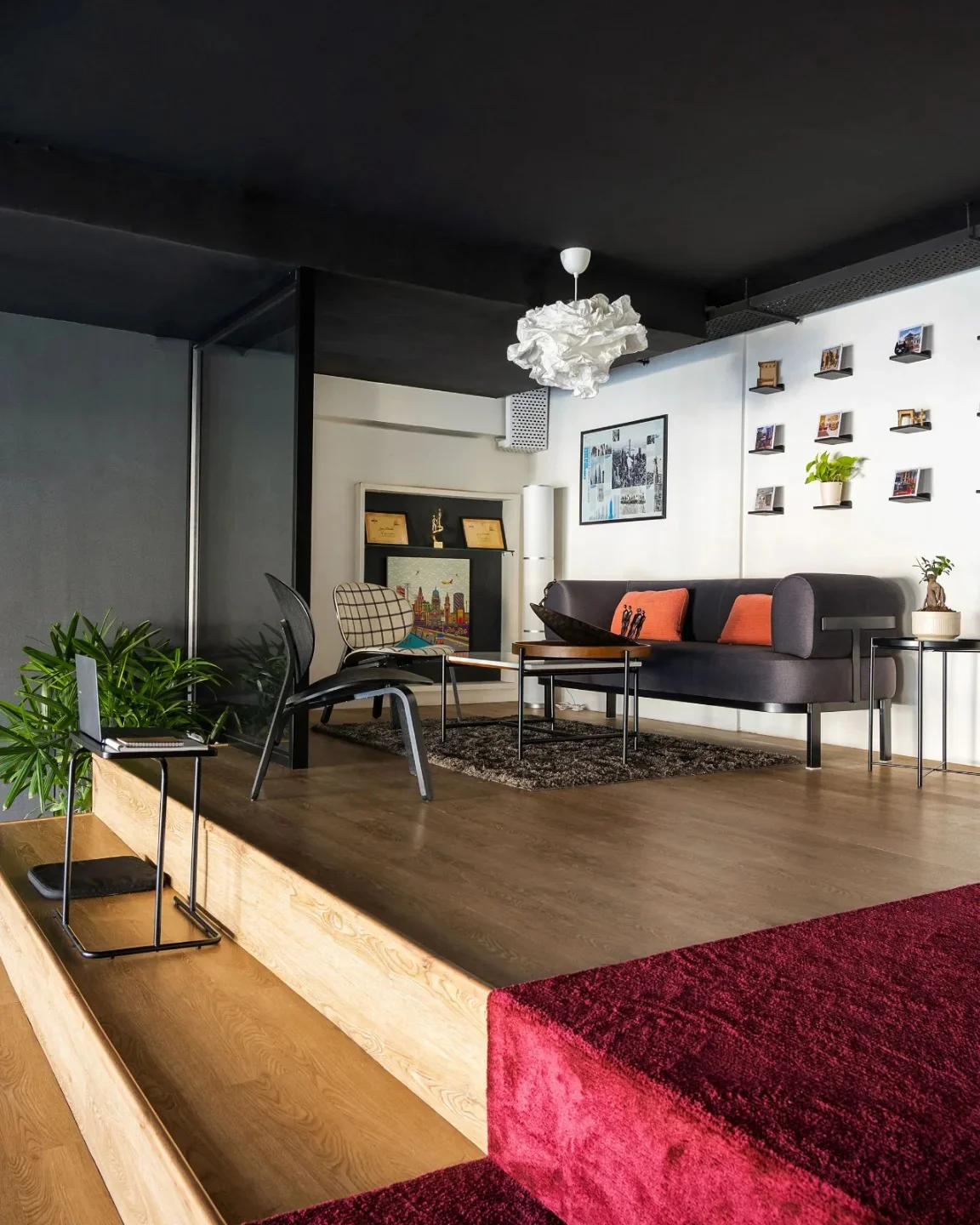 7. Elevated Eclectic with Playful Geometry (Living Room Office Ideas)