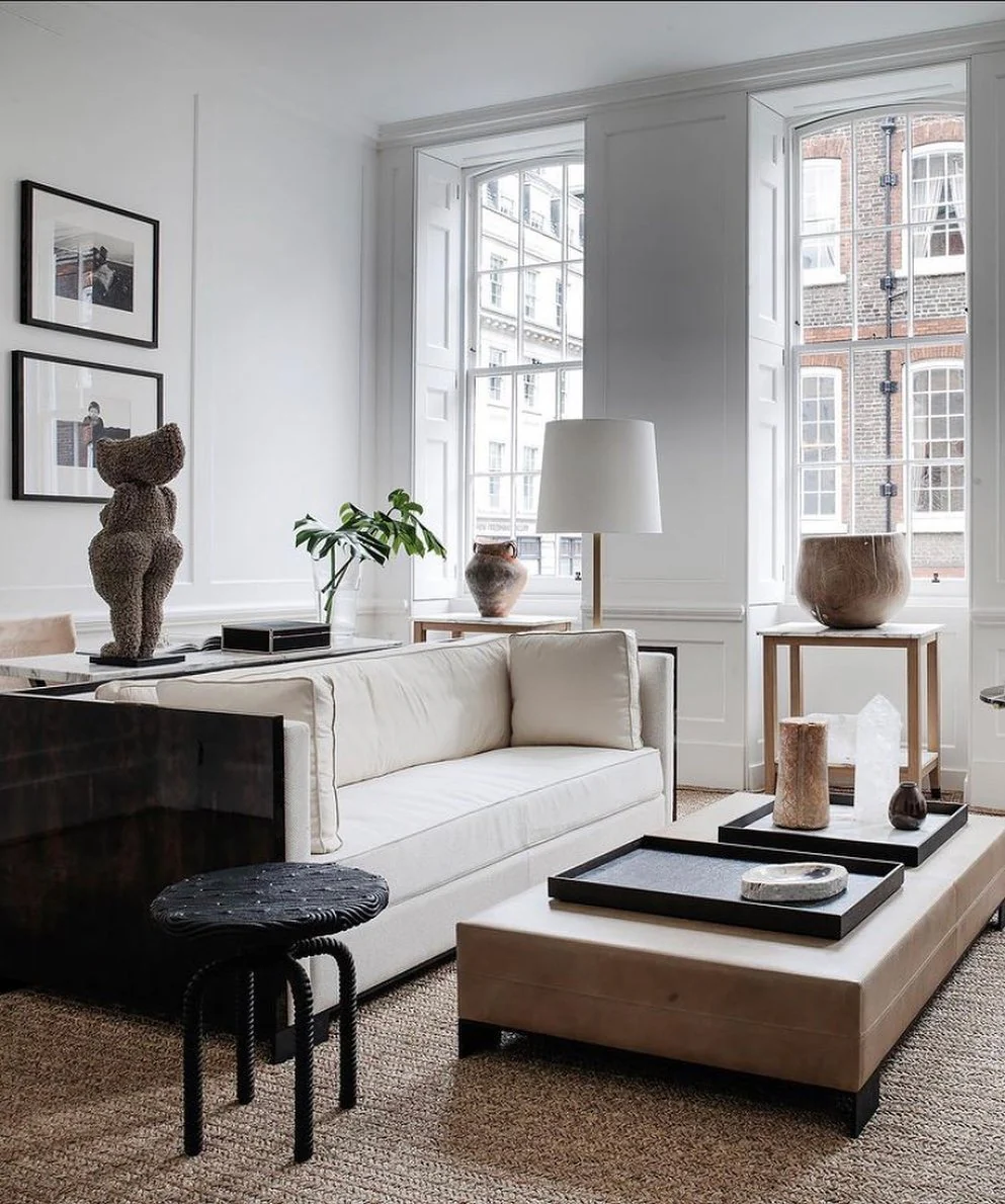 8. Modern Heritage with Sculptural Decor (Living Room Office Ideas)