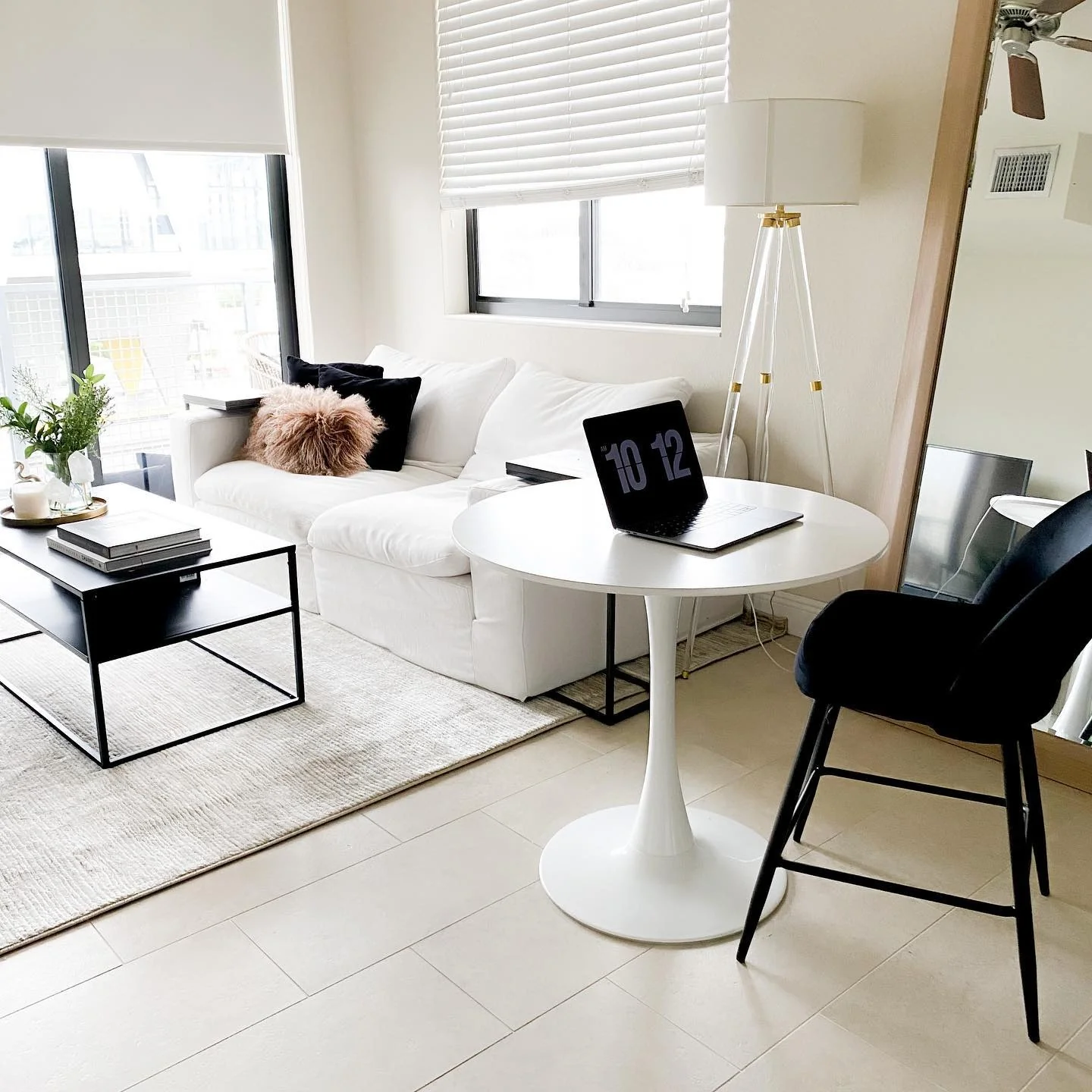 9. Bright and Balanced Micro Office (Living Room Office Ideas)