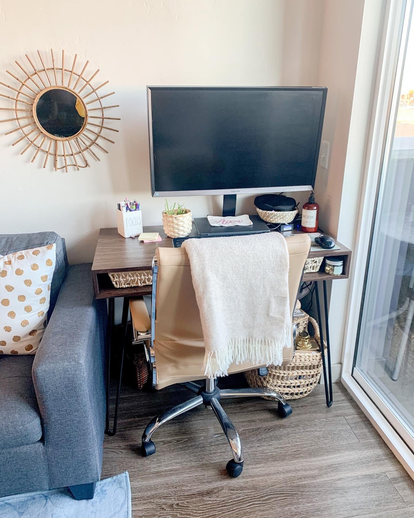 12. Compact Corner Office with Coastal Touches (Living Room Office Ideas)