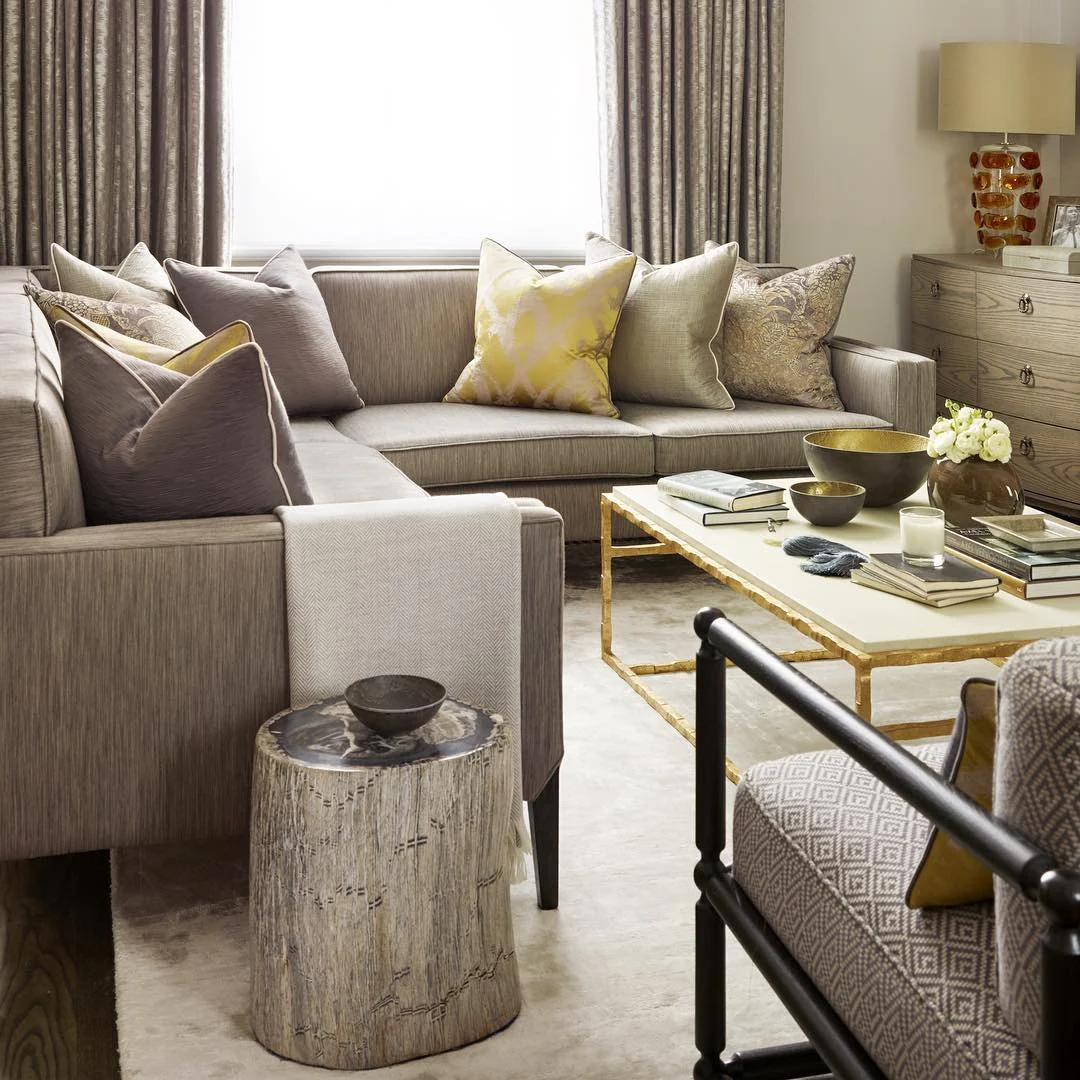 5. Textured Tranquility with Subtle Gold Highlights (Grey and Gold Living Room Ideas)