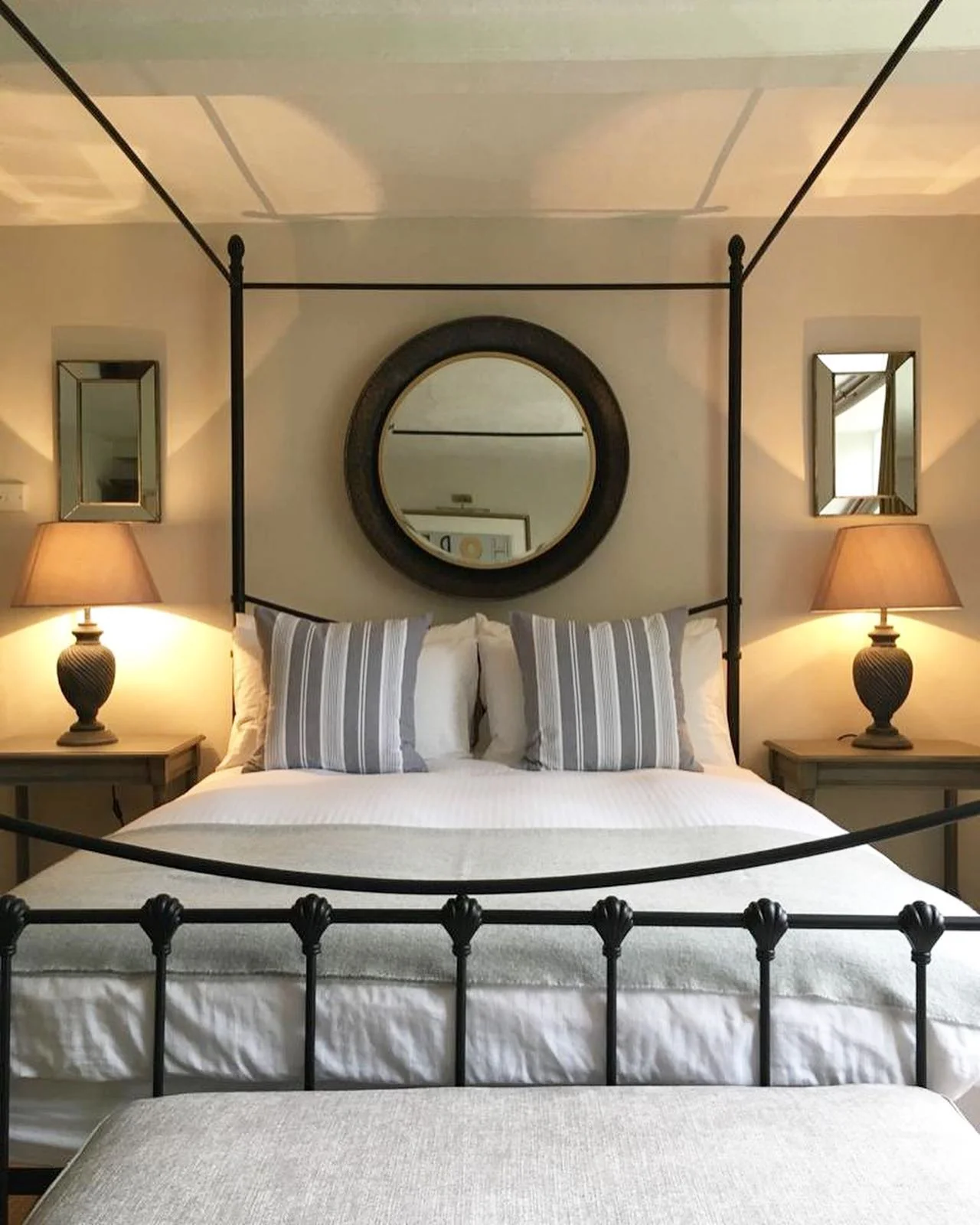 4. Refined Traditional with Canopy Charm (Metal Bed Frame Bedroom Ideas)