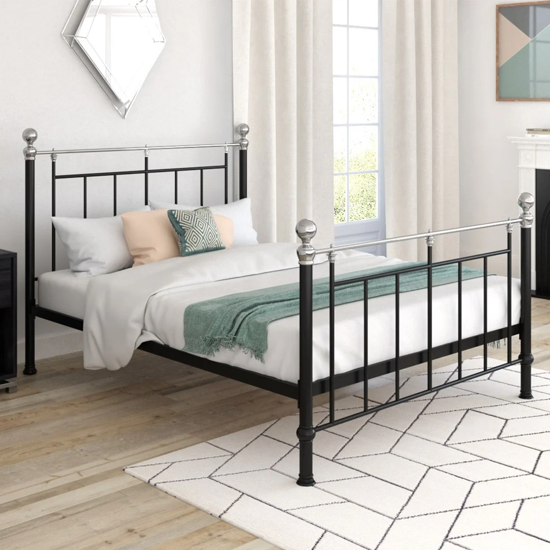 5. Streamlined Classic with Chrome Accents (Metal Bed Frame Bedroom Ideas)