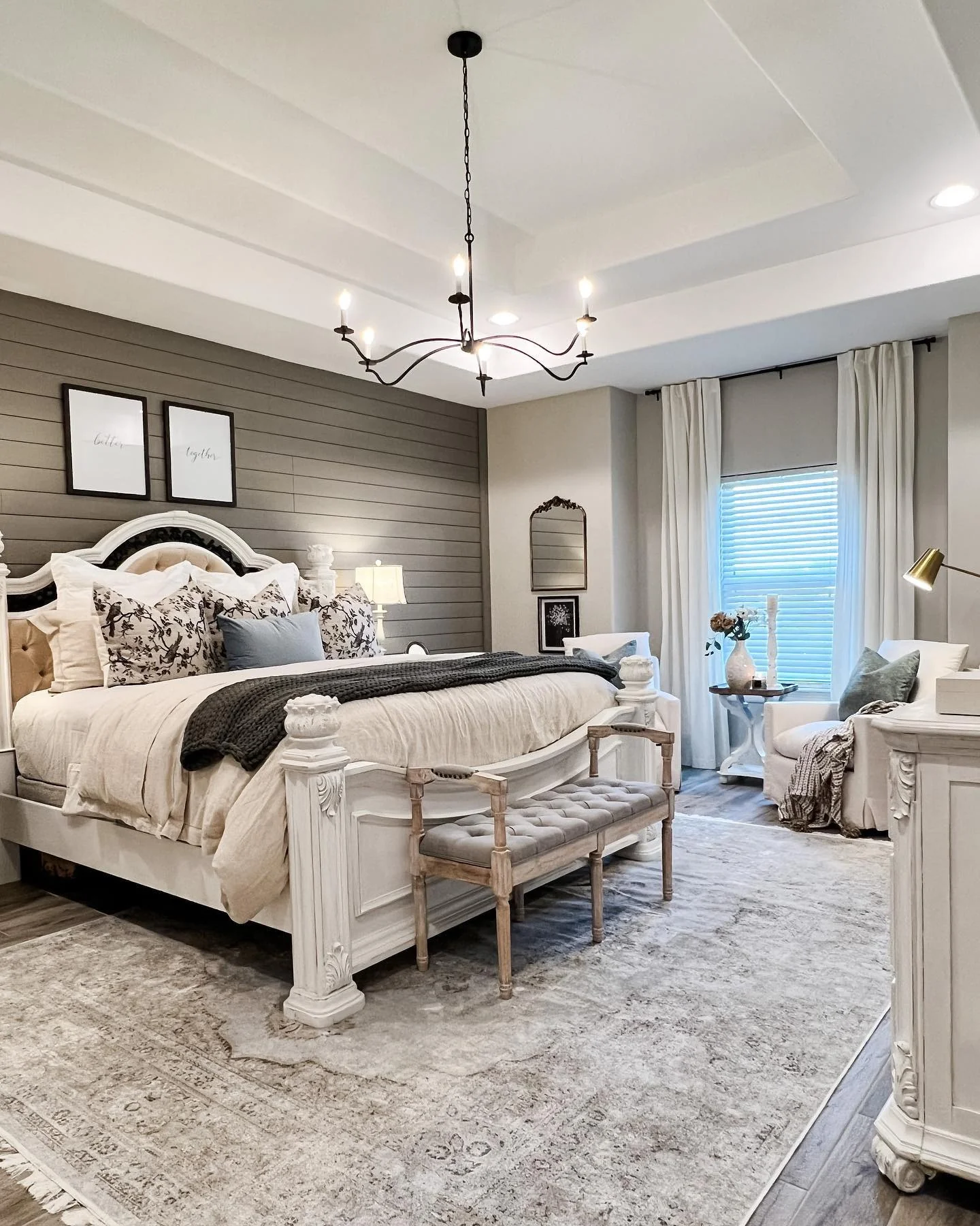 4. Classic Elegance with Soft Contrast (Gray Wall Bedroom Ideas)