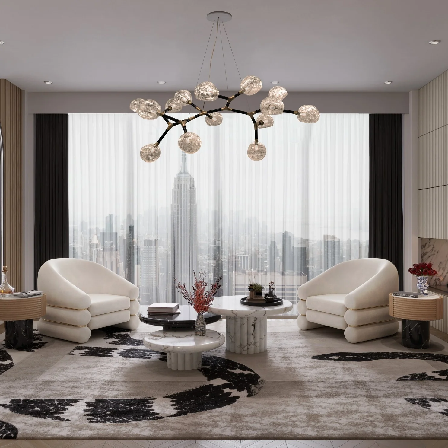 9. City Chic Living with Bold Lighting (Living Room Furniture Ideas)