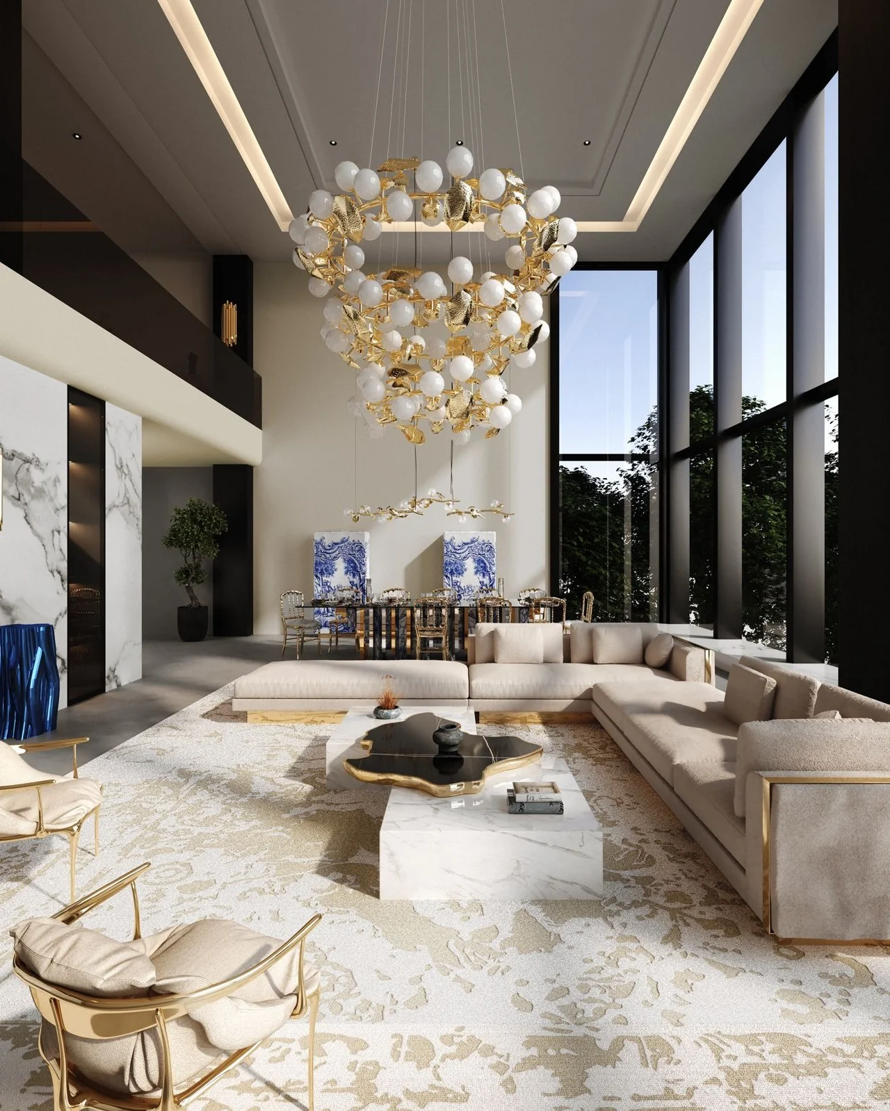 15. Grand Luxe Living with Metallic Accents (Living Room Furniture Ideas)