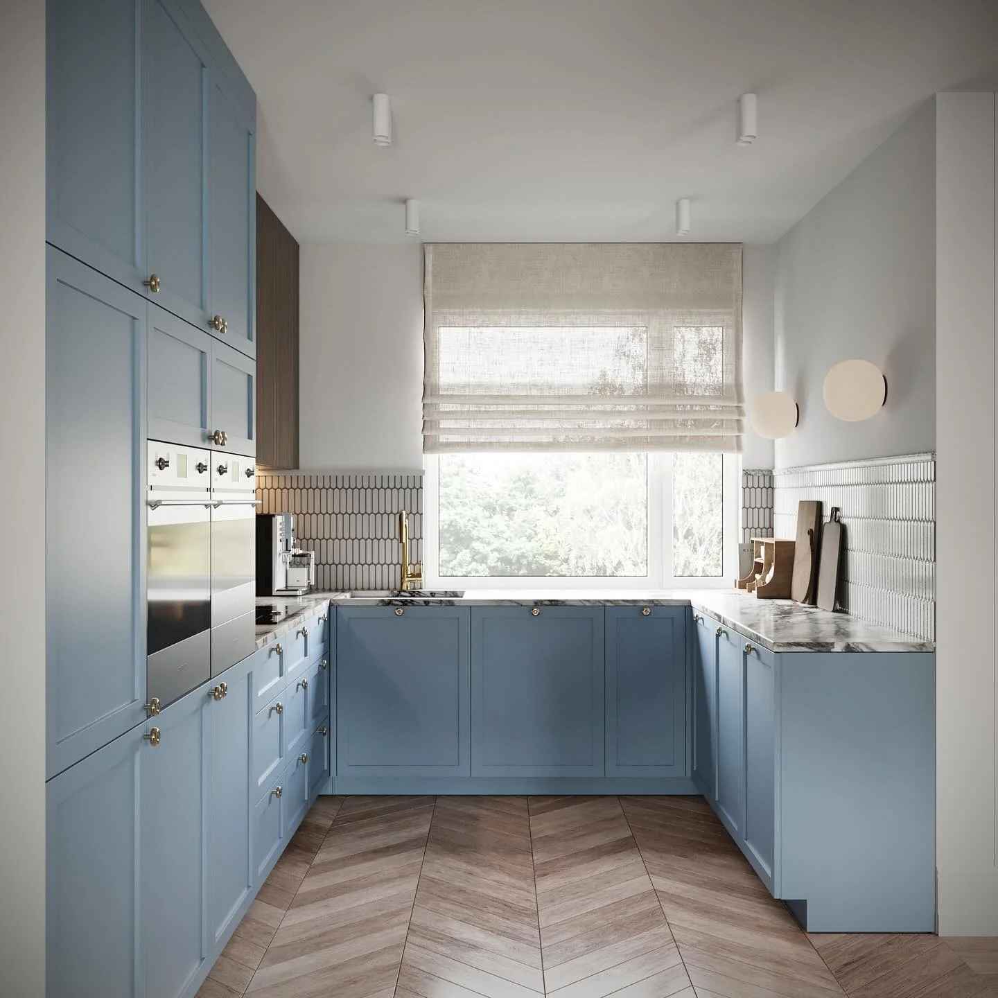 4. Sky Blue Modern Flat-Front Kitchen (Gray and Blue Kitchen Ideas)